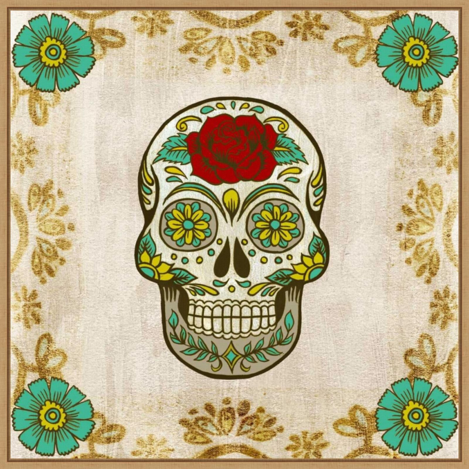 Day of the Dead Abstract Canvas Wall Art with Maple Frame