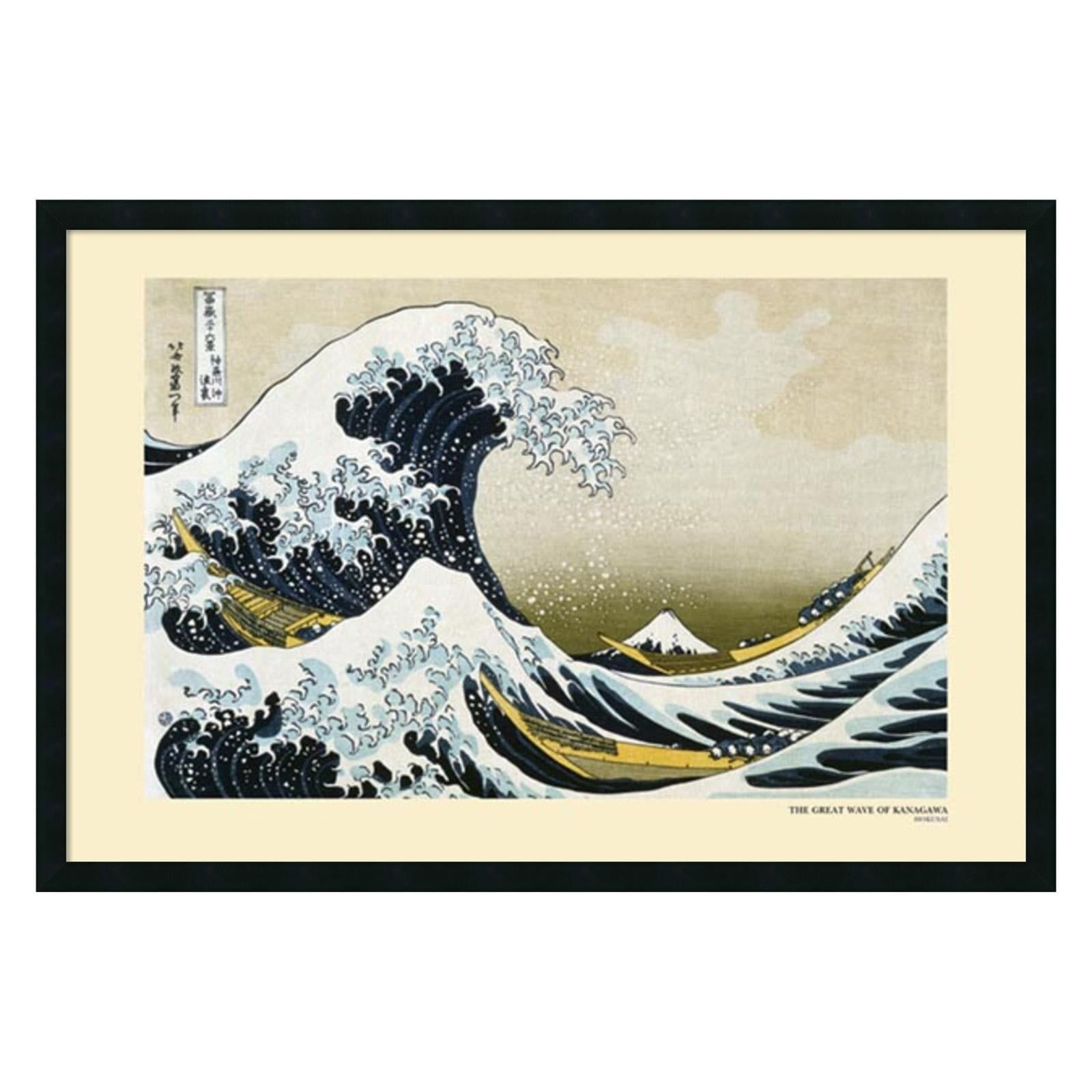 The Great Wave off Kanagawa Framed Print in Black Satin Frame