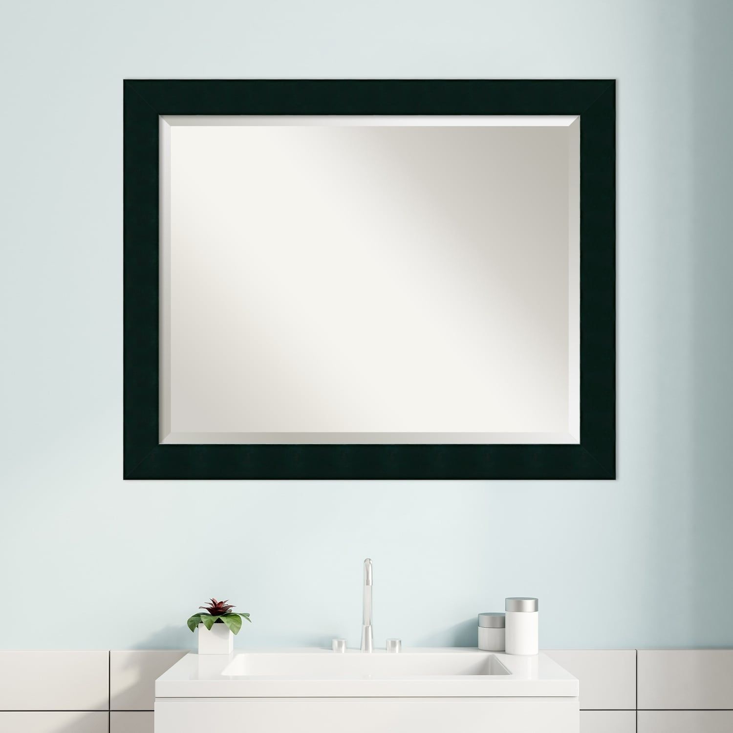 Tribeca Black Beveled Wood Framed Bathroom Vanity Mirror