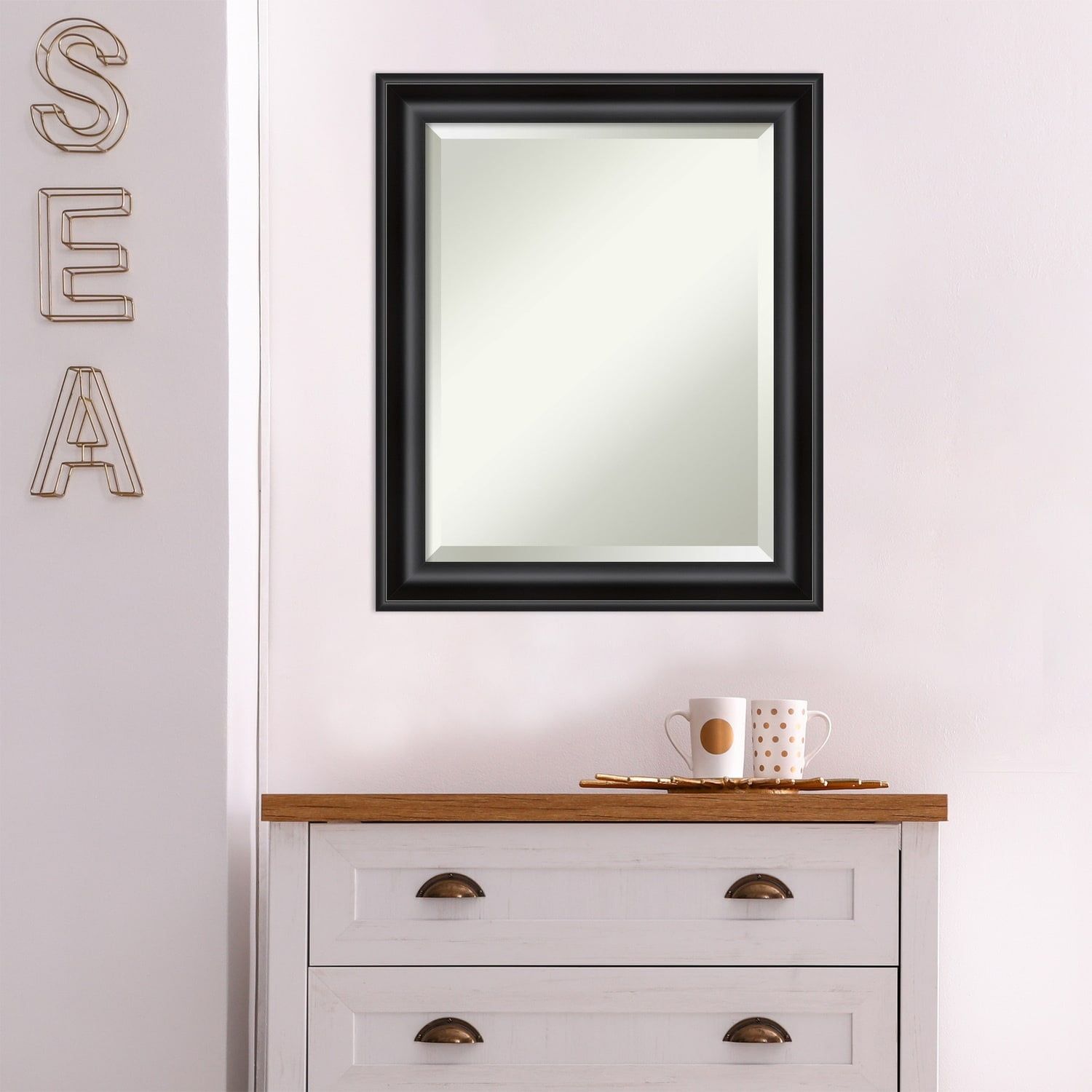 Black Beveled Rectangular Wall Mirror with Polystyrene Frame