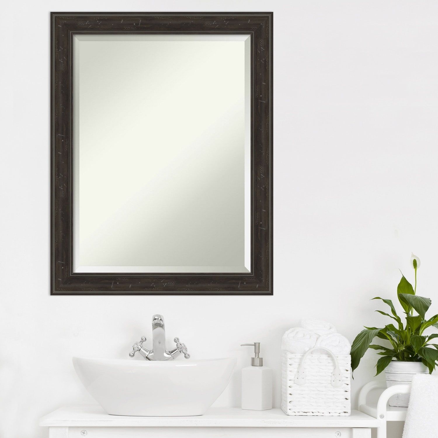 Rustic Greywash 28" x 22" Beveled Polystyrene Vanity Mirror