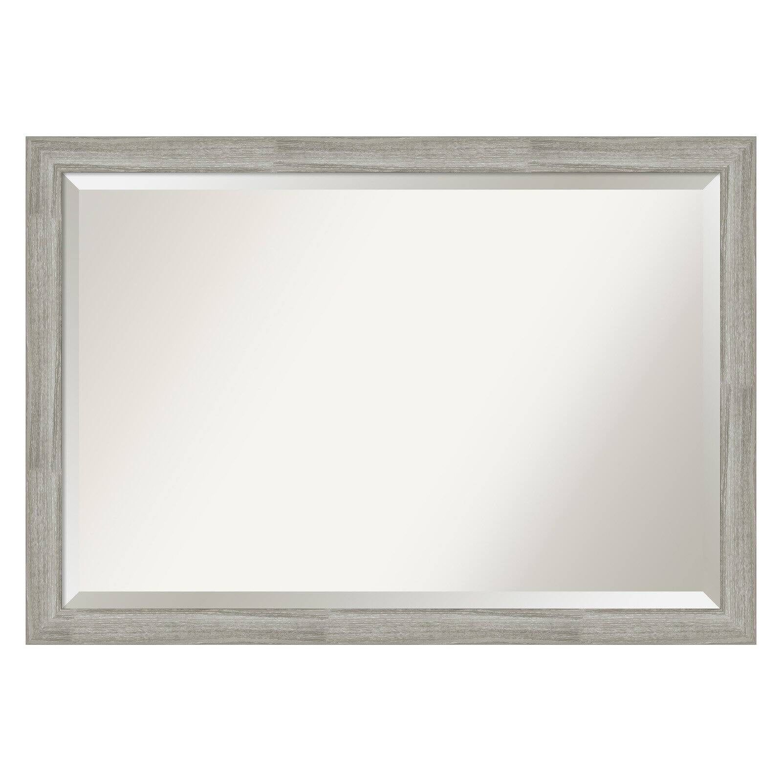 Rustic Weathered Grey Woodgrain Rectangular Bathroom Vanity Mirror