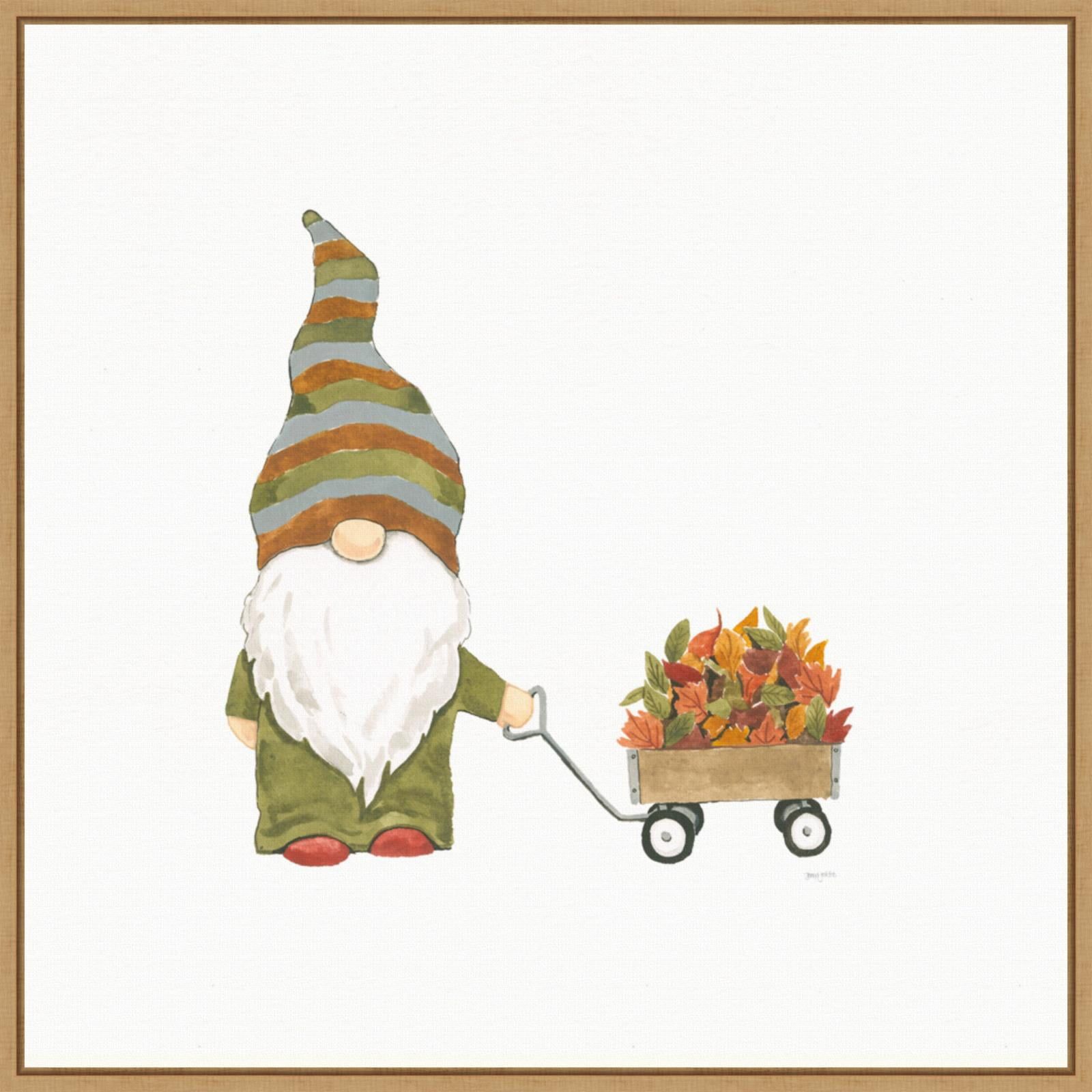 Harvest Gnome with Wagon Framed Canvas Wall Art