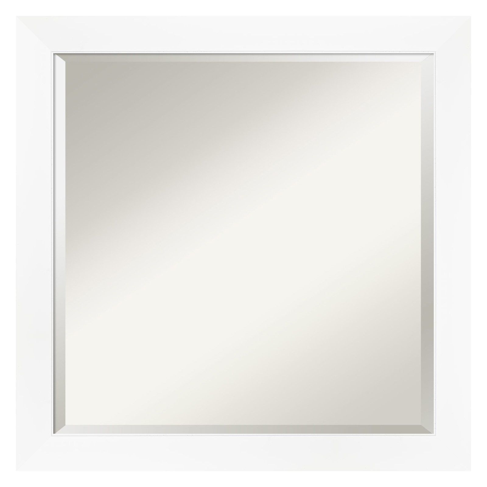 Contemporary White and Silver 23x23 Beveled Bathroom Vanity Mirror