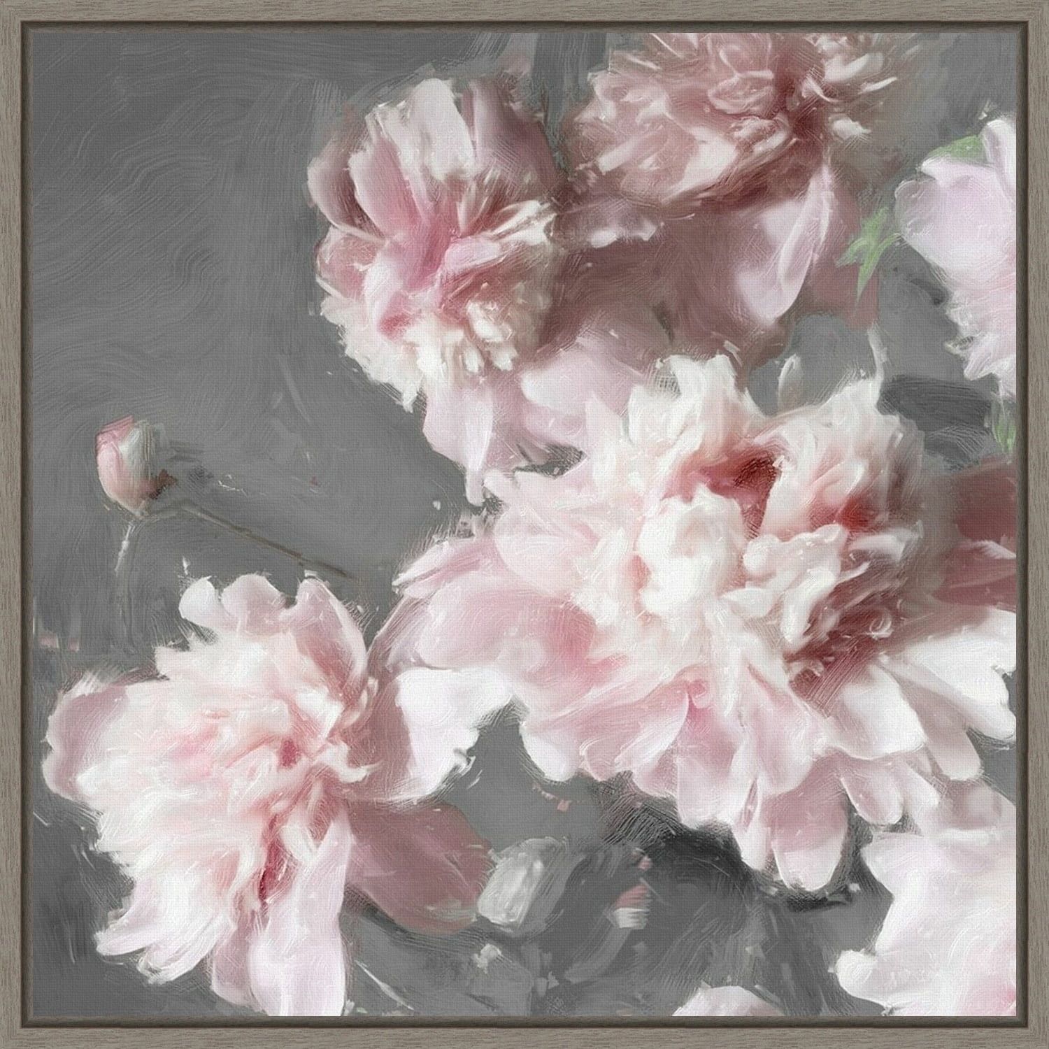 Pink Peonies on Gray Canvas Print with Floating Frame