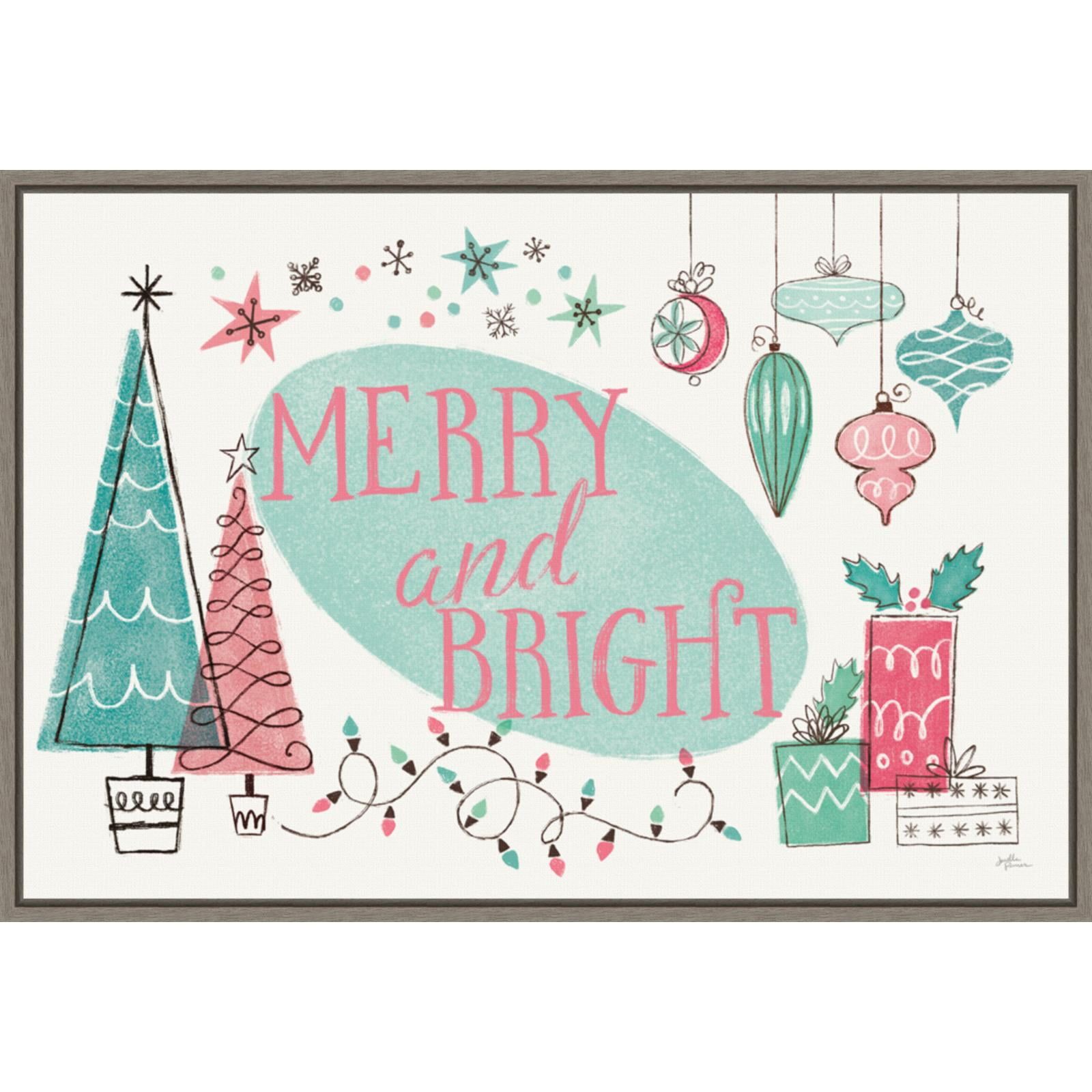 Retro Christmas Merry and Bright Canvas Wall Art