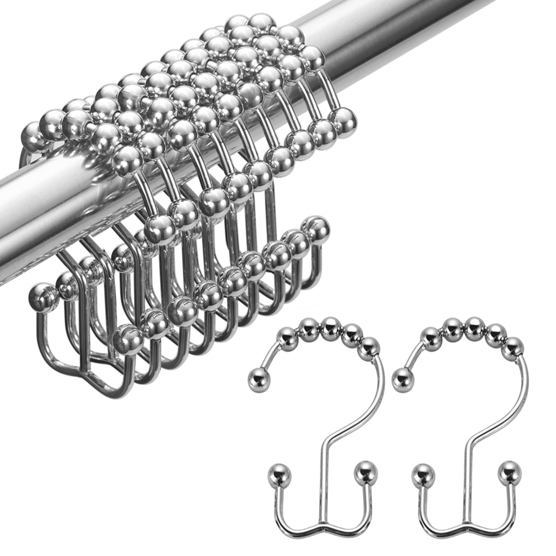 Polished Chrome Rust-Resistant Stainless Steel Double Shower Curtain Hooks, Set of 12