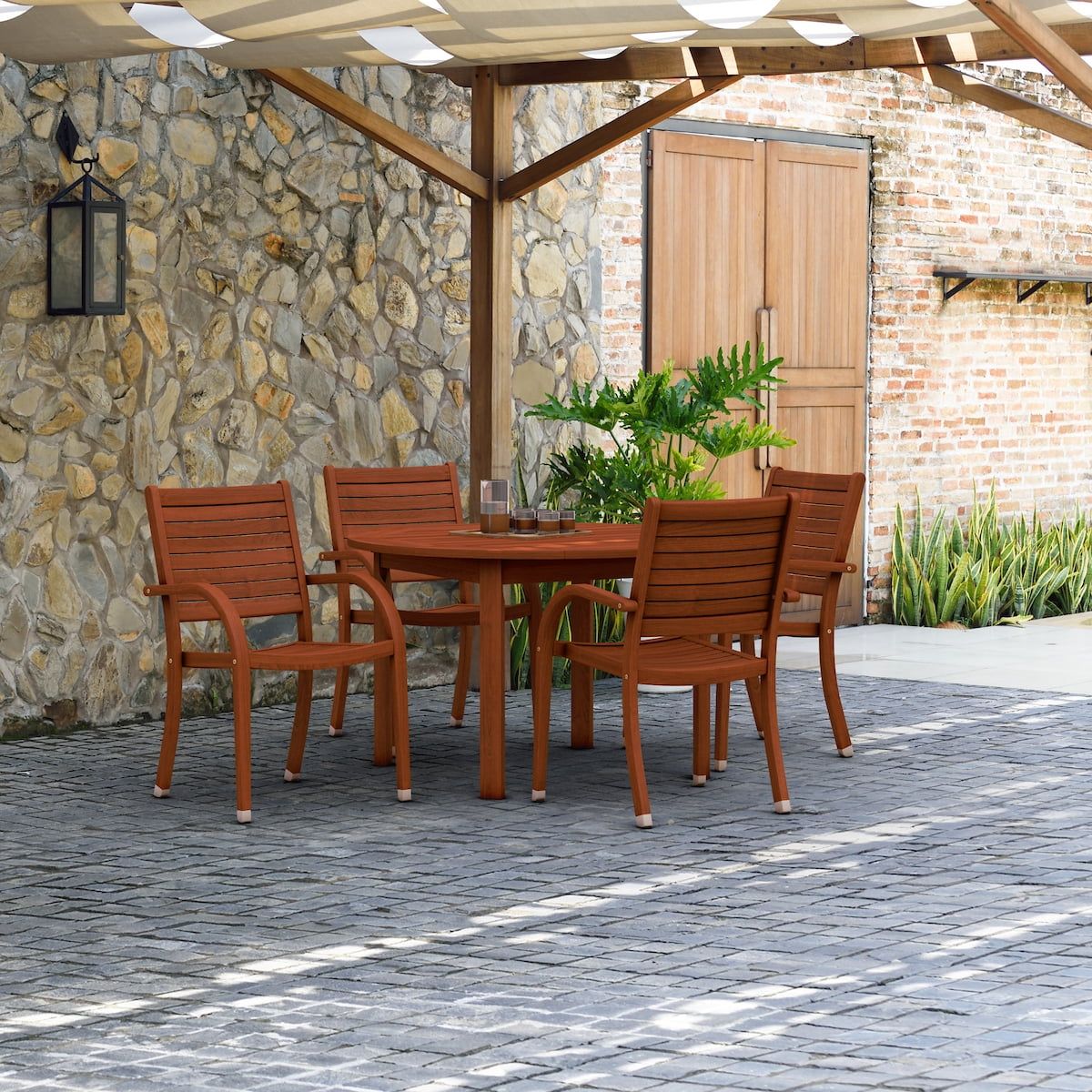 Arizona 5-Piece Eucalyptus Wood Round Patio Dining Set