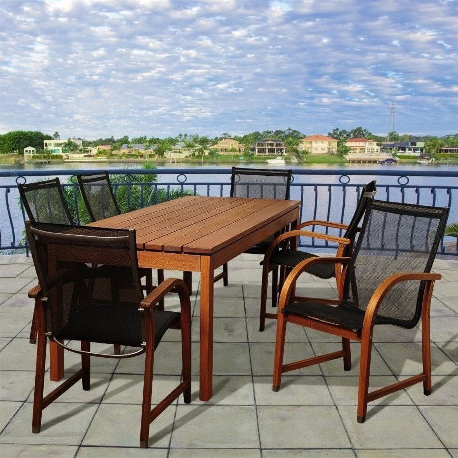 Transitional 7-Piece Eucalyptus Outdoor Dining Set for 6