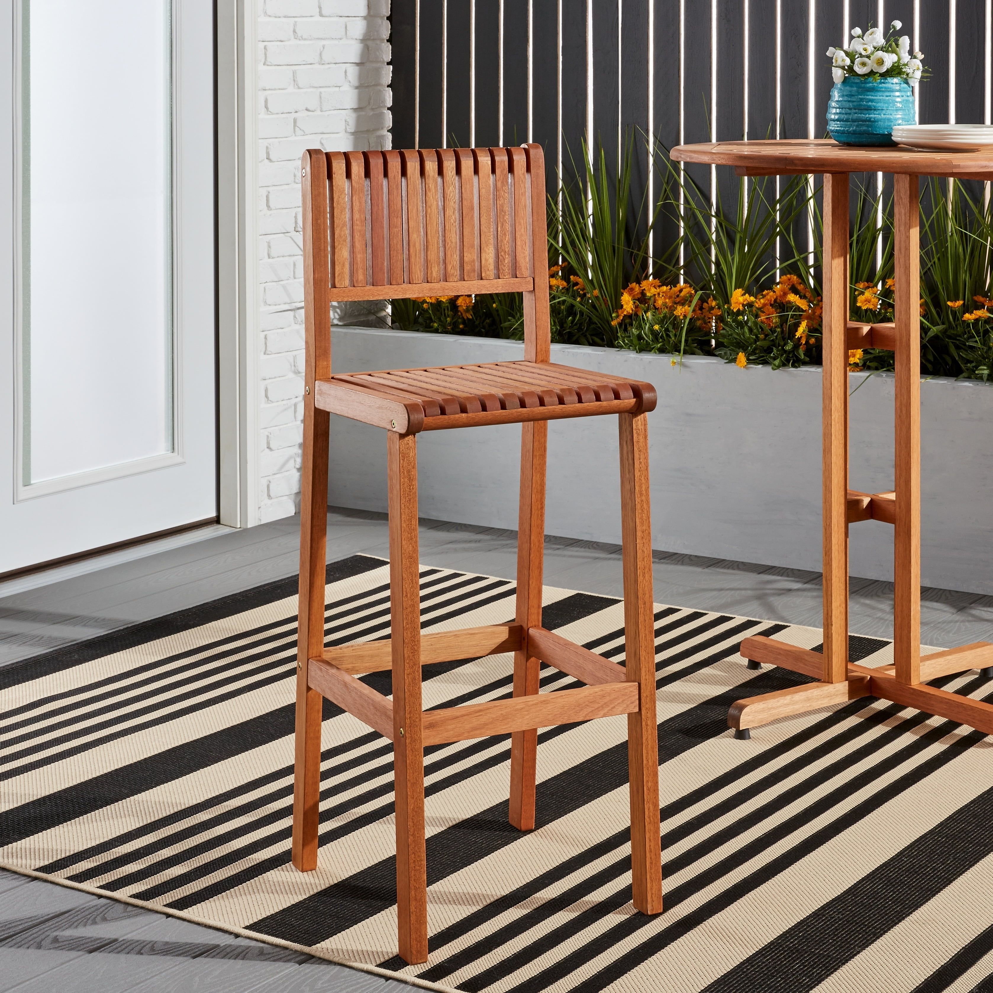 Elegant L-Shaped Eucalyptus Outdoor Barstool