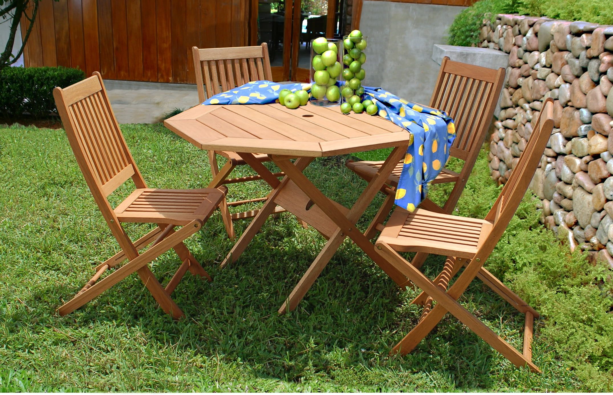 Milano 5-Piece Eucalyptus Wood Octagon Patio Dining Set