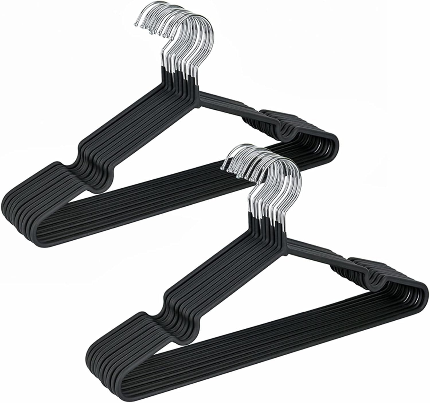 Amber Home 16" Black Rubber Coated Metal Suit Hangers, 20 Pack