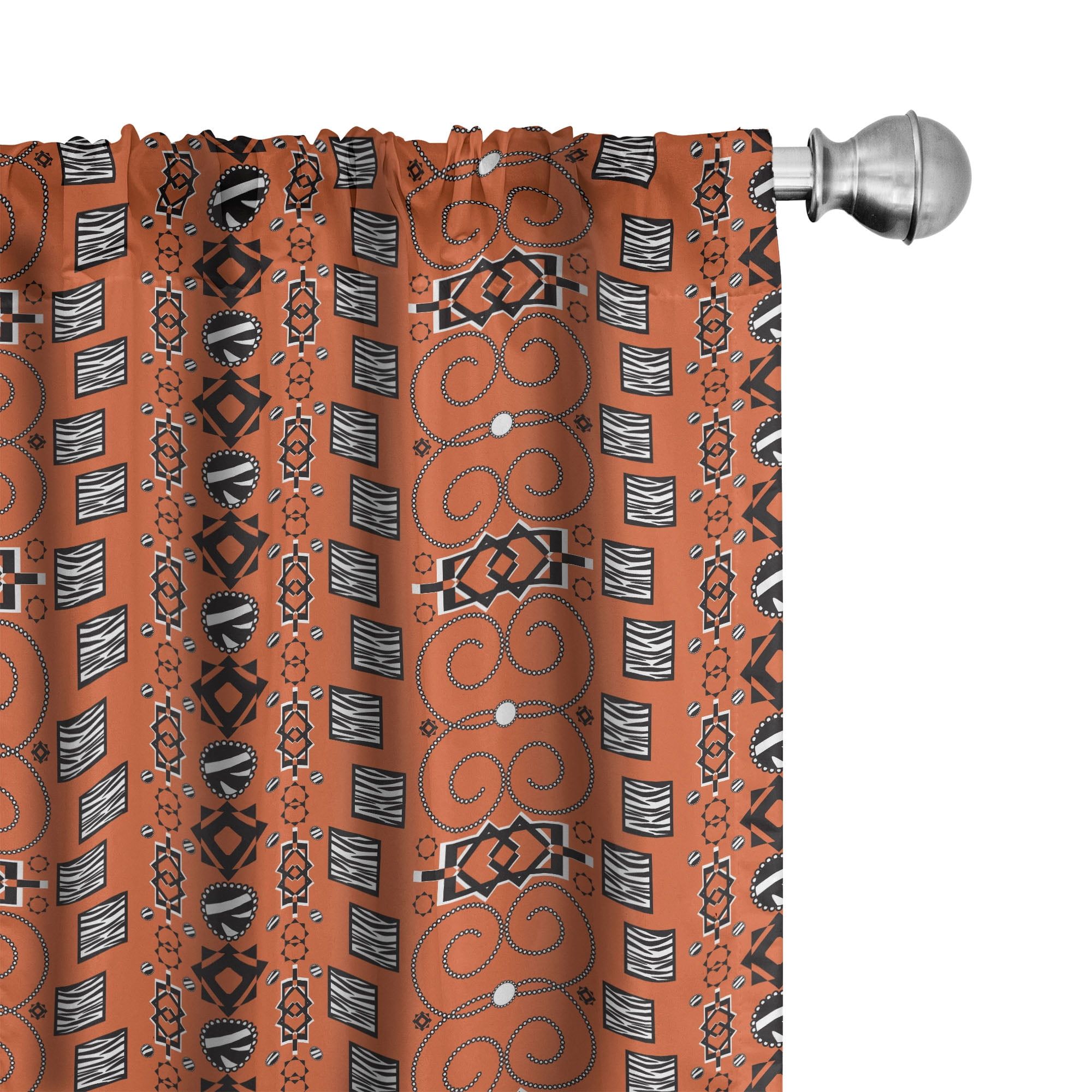 Orange Black Geometric Microfiber Room-Darkening Curtain Panels