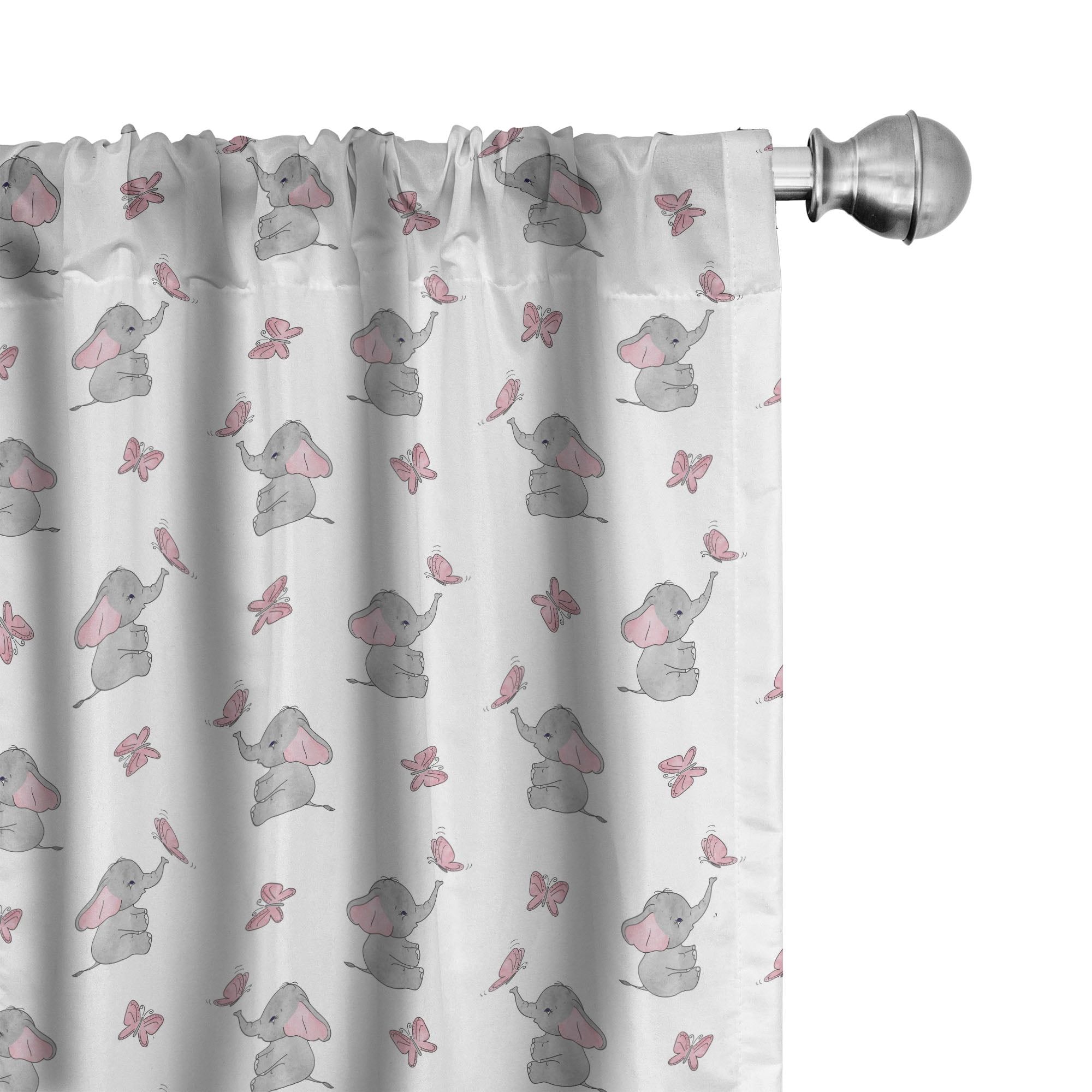 Pale Pink and White Cartoon Elephant Room-Darkening Curtains