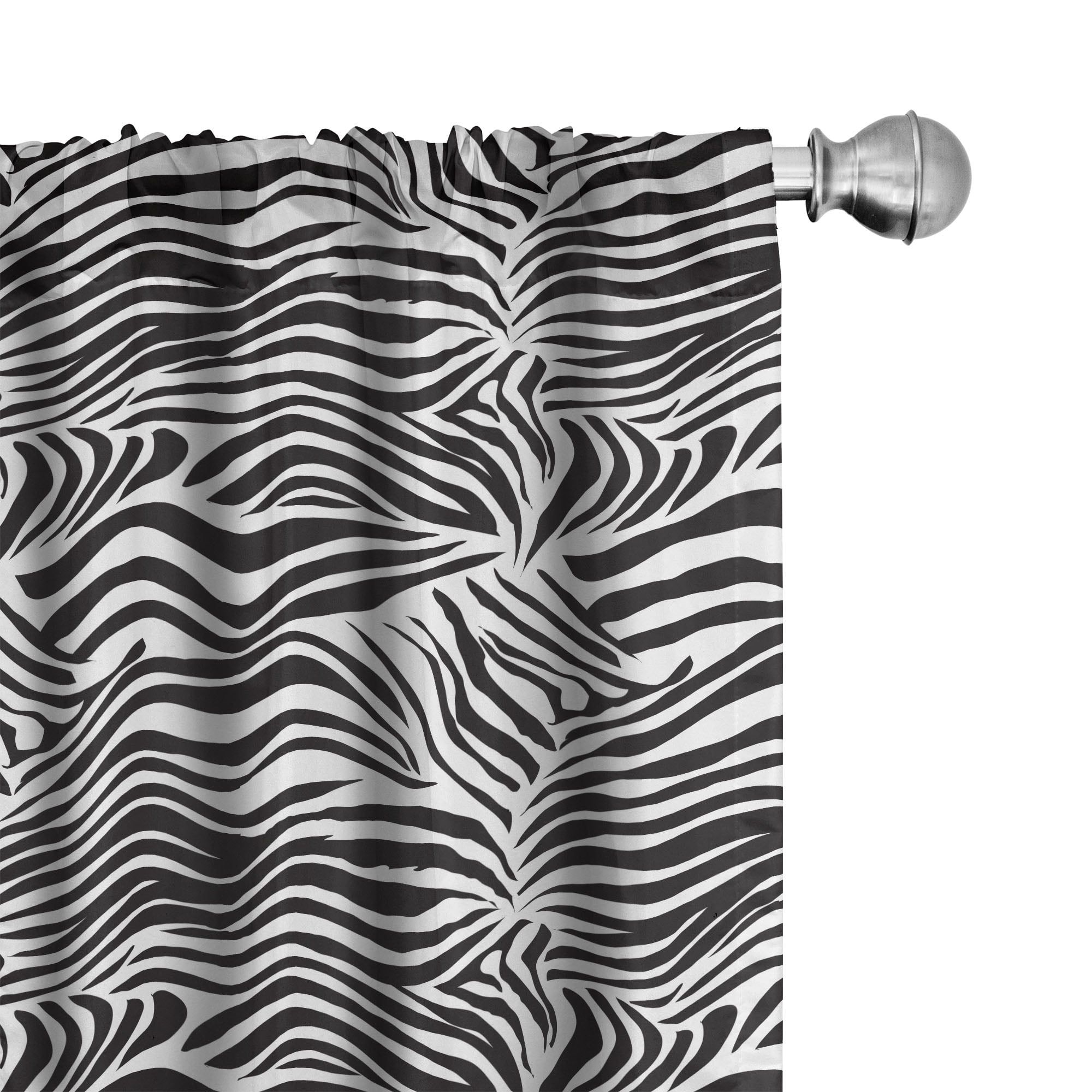 Zebra Print Black and White Microfiber Room-Darkening Curtain Panels, 28" x 63"