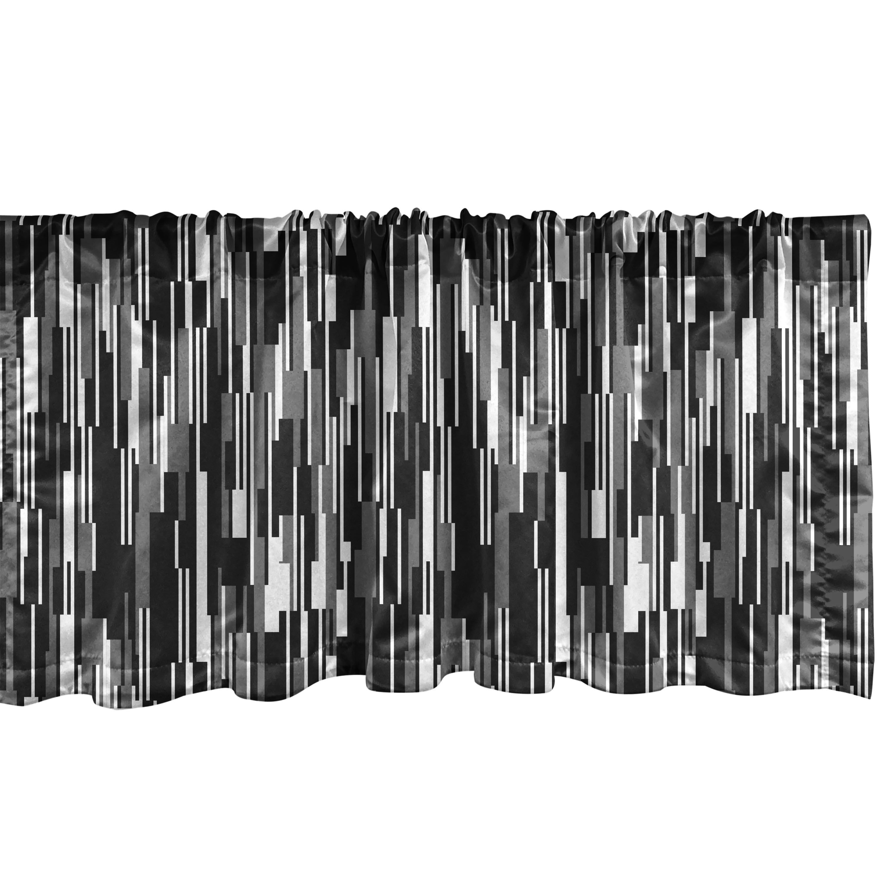 Abstract Black and White Satin Rod Pocket Valance, 54" x 18"