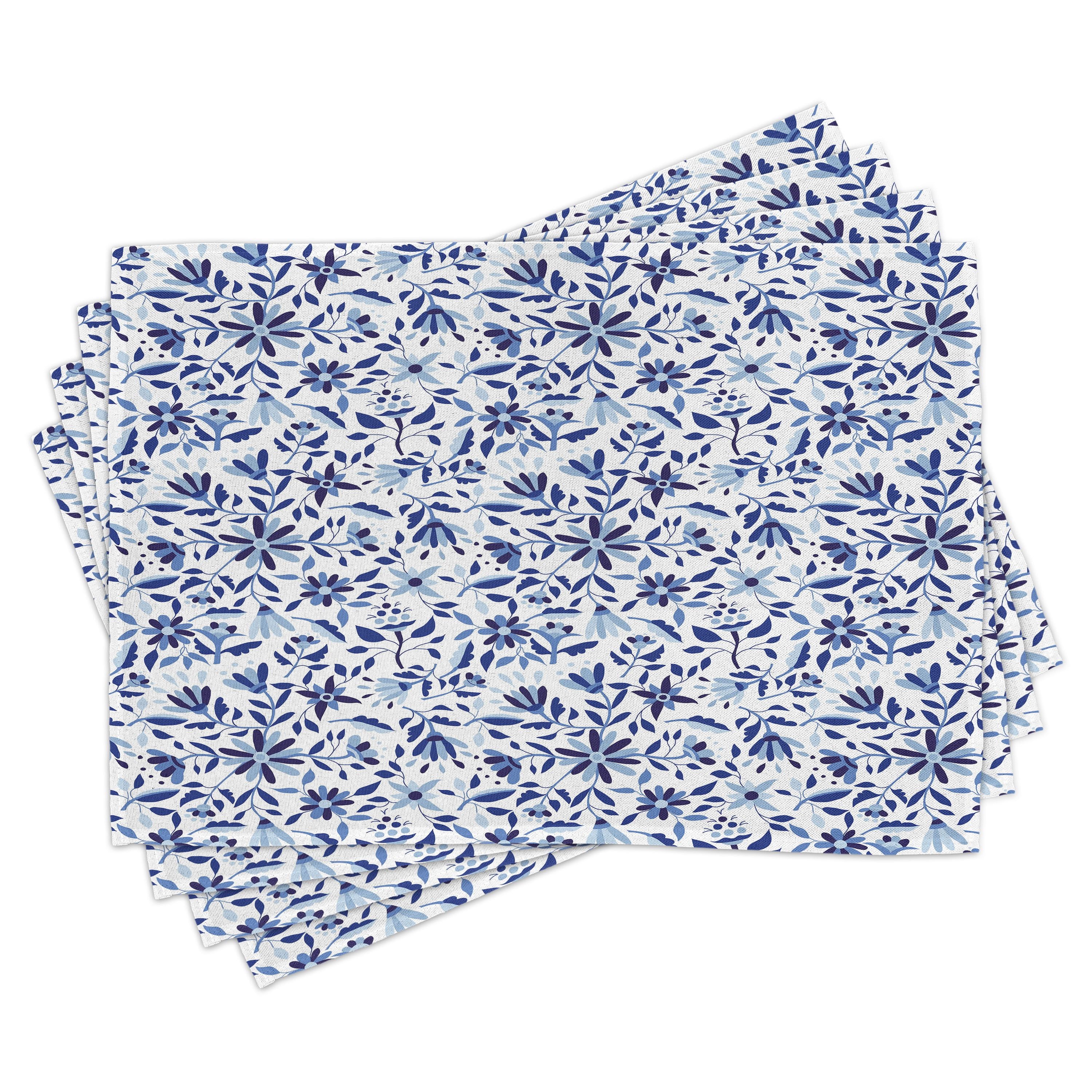 Blue and White Floral Fabric Placemats Set of 4