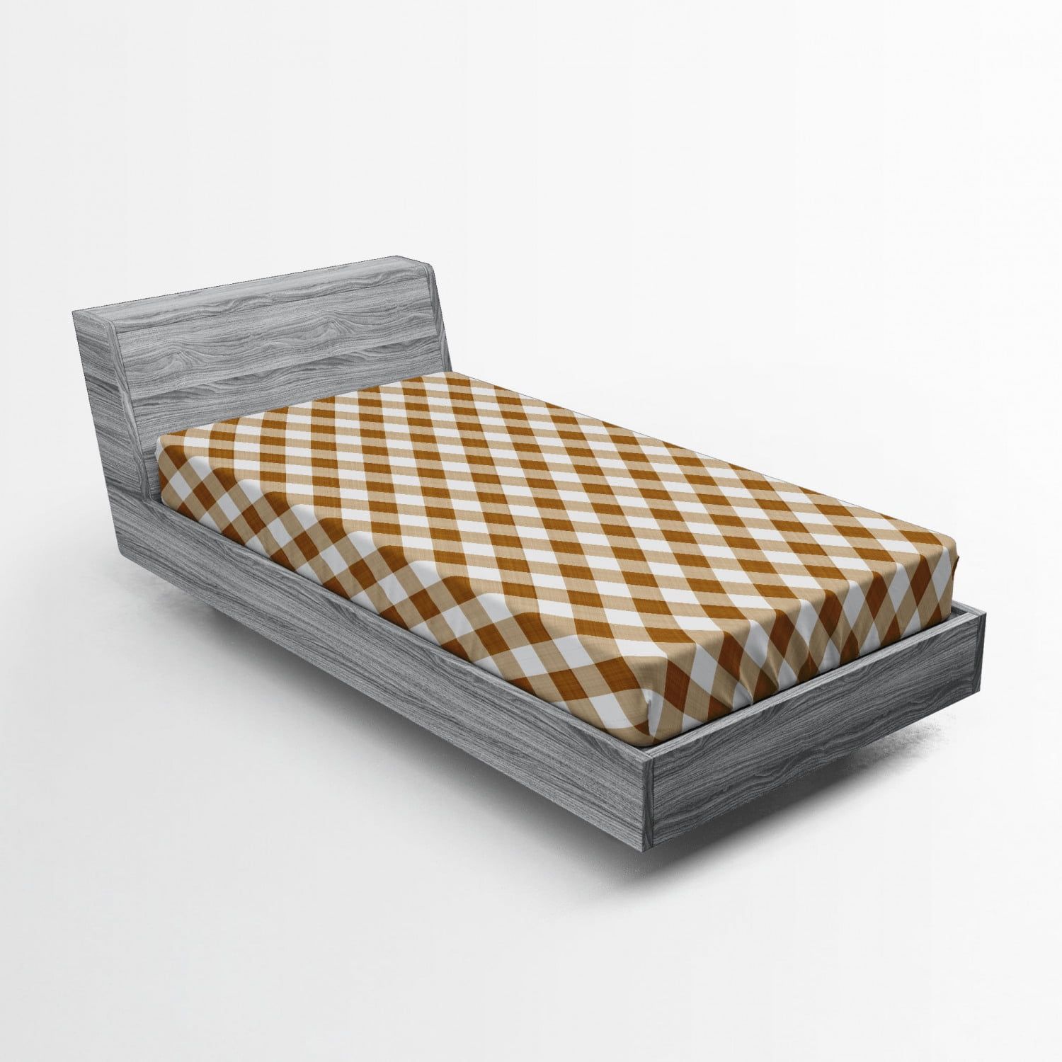 Twin Caramel White Plaid Microfiber Fitted Sheet