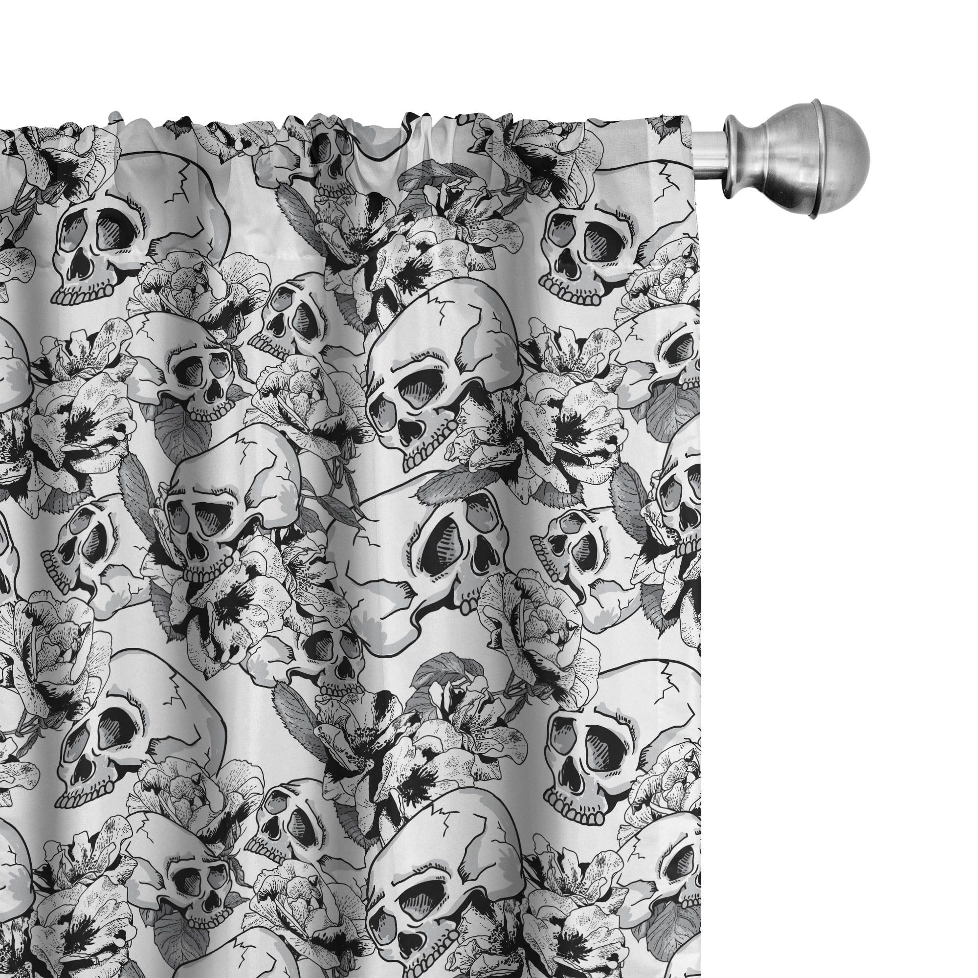 Day of the Dead Black and White Microfiber Curtain Panels