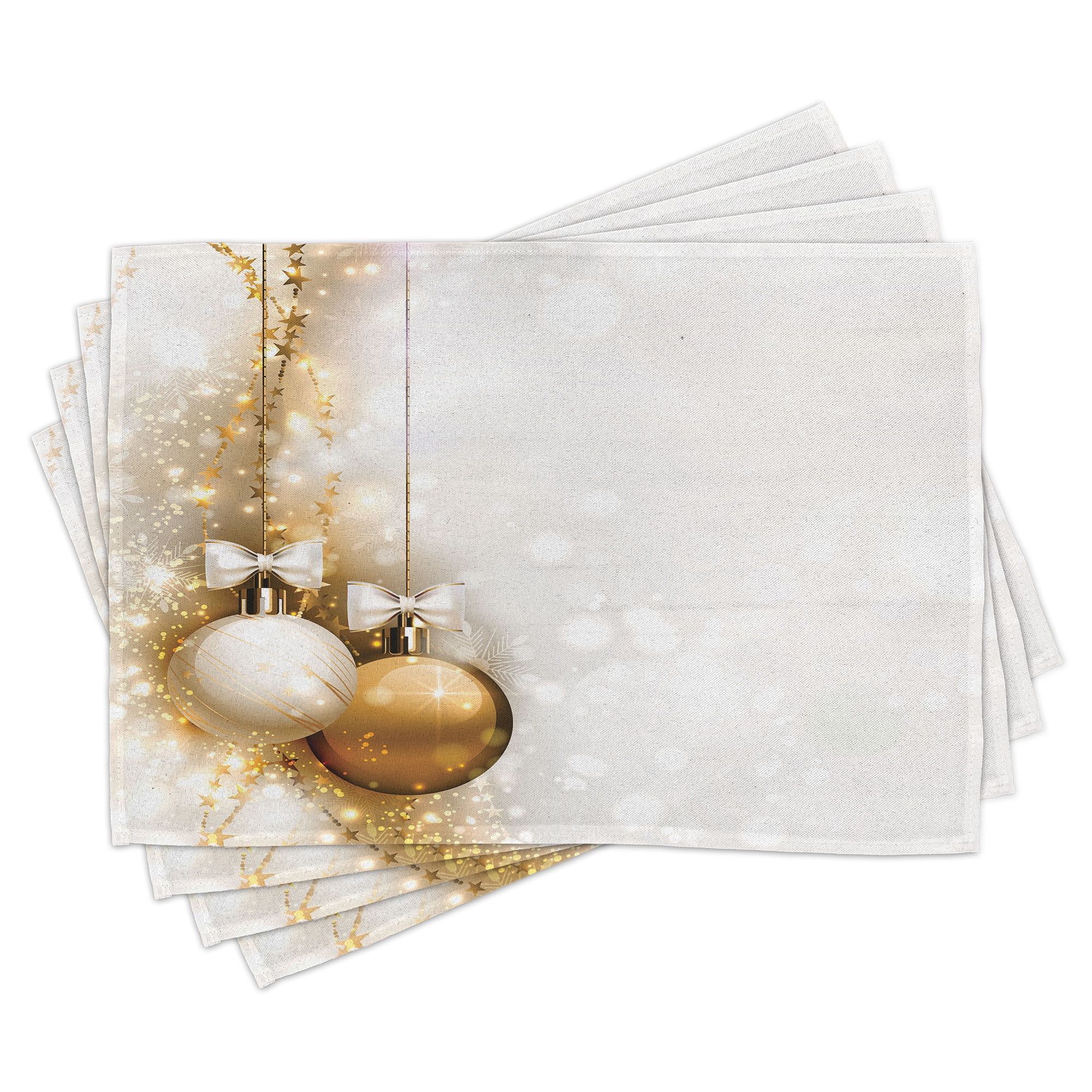 White and Beige Christmas Fabric Placemats Set of 4