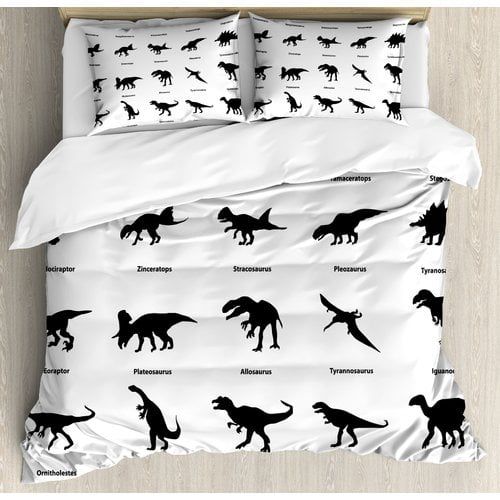 King Size Black and White Dinosaur Microfiber Duvet Set