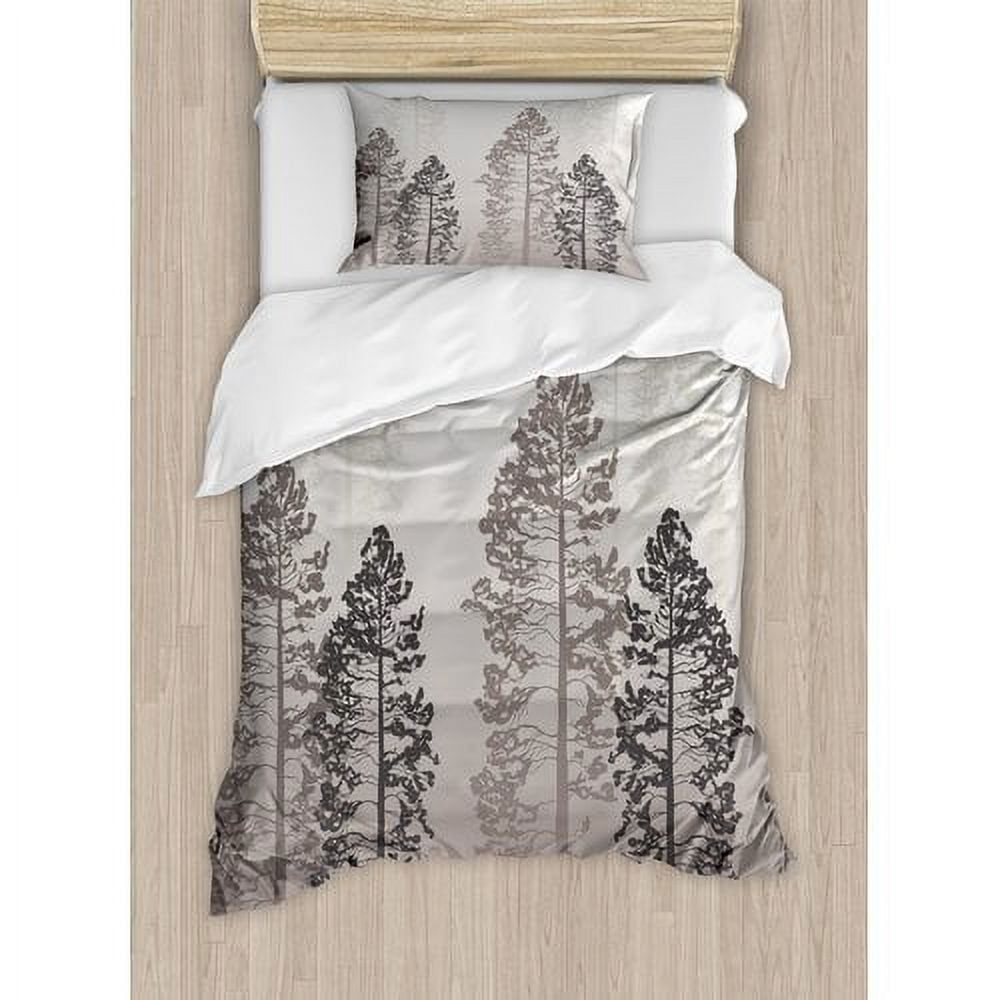 Twin Gray and Brown Microfiber Forest Duvet Cover Set