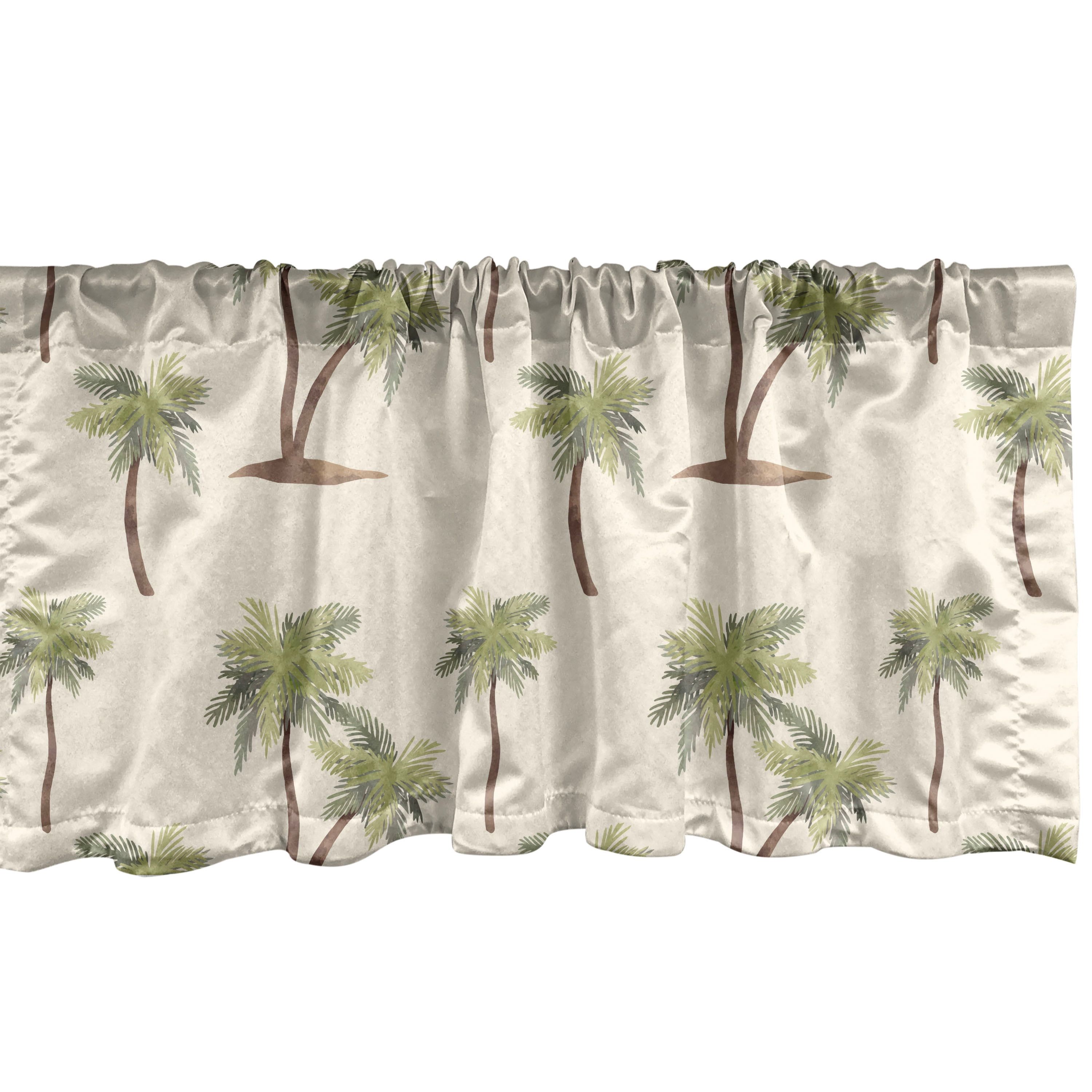 Cream Cocoa and Khaki Palm Pattern Satin Polyester Valance