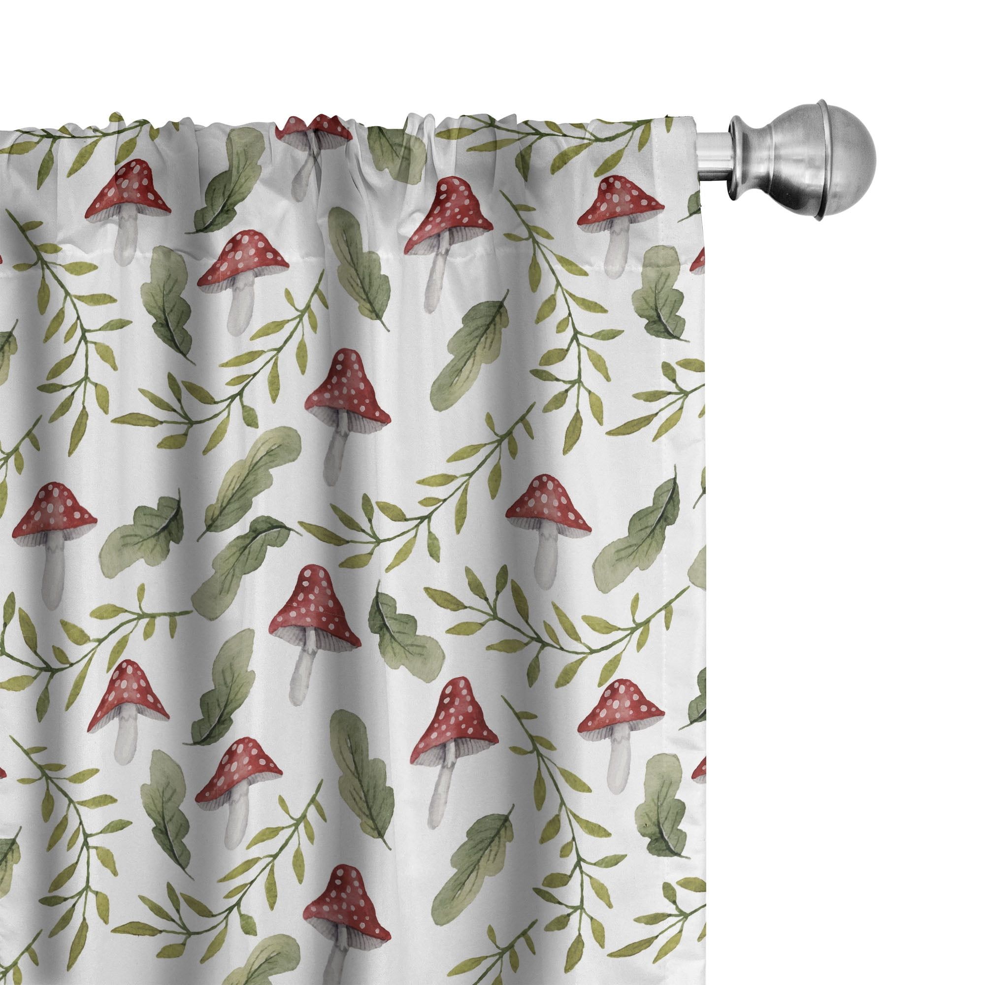 Botanical Woodland Green and Red Microfiber Curtain Panels