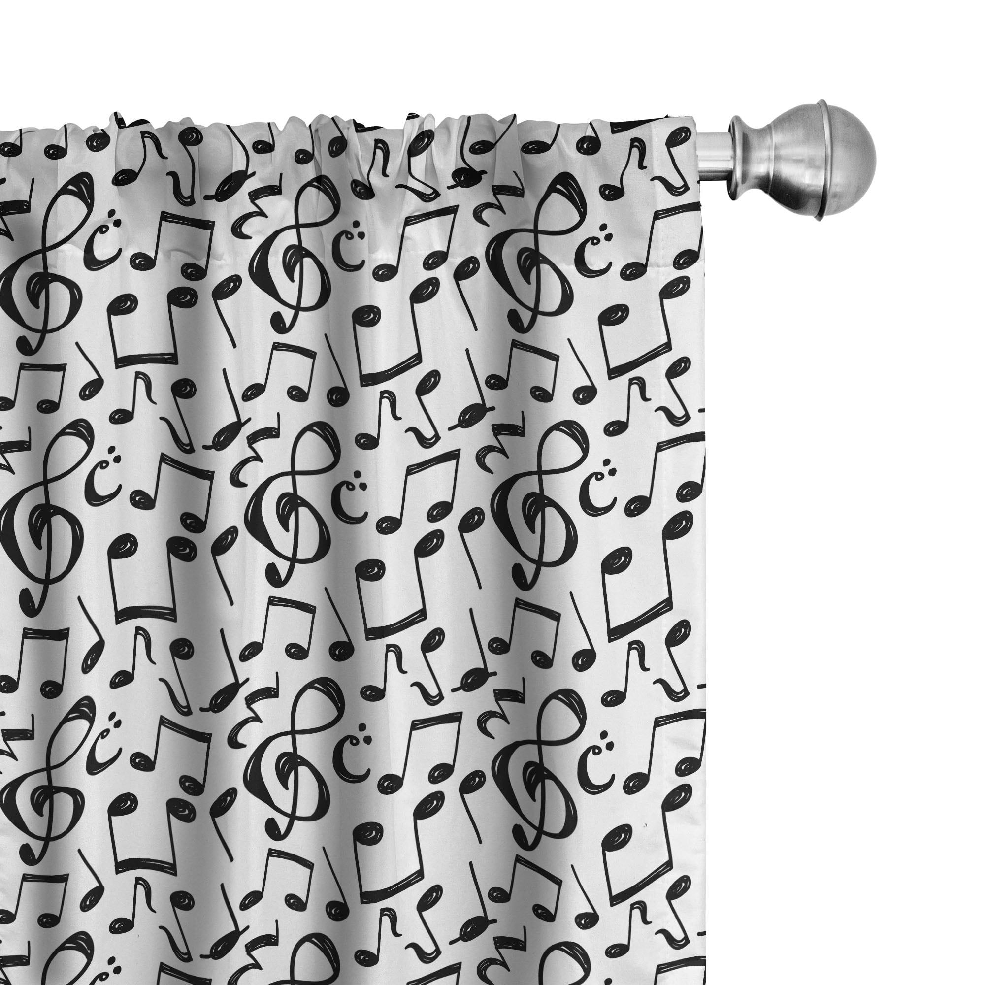 Black and White Musical Notes 95" Rod Pocket Curtain Panel Pair