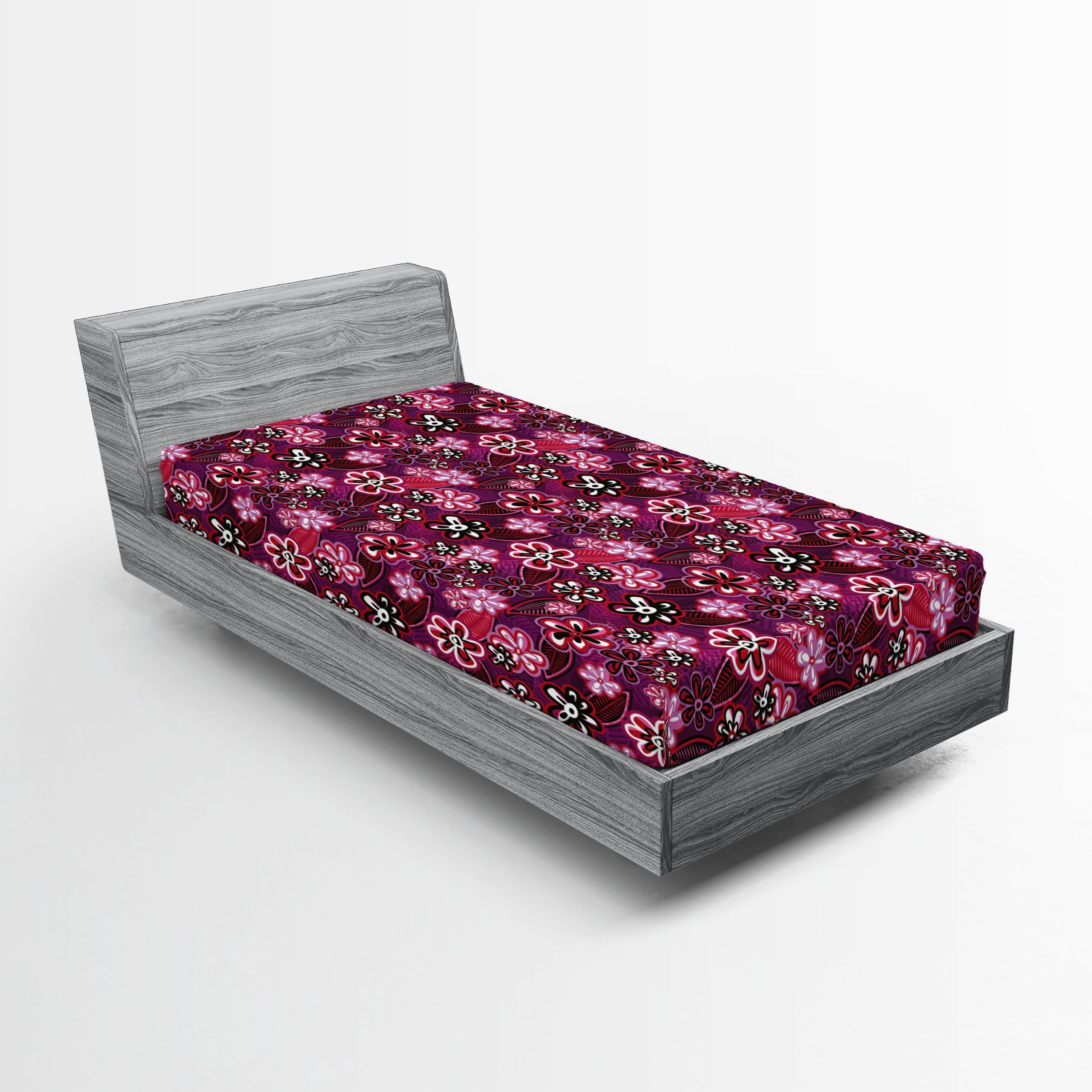 Twin Red and Purple Microfiber Floral Fitted Sheet