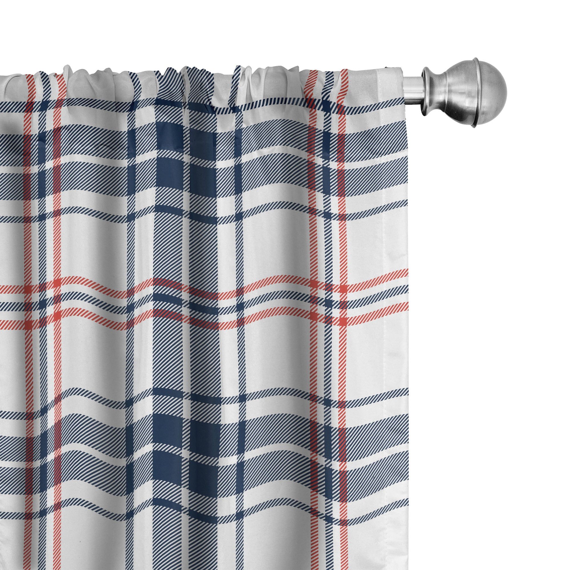 Navy and Vermilion Plaid 84" Rod Pocket Curtain Panels