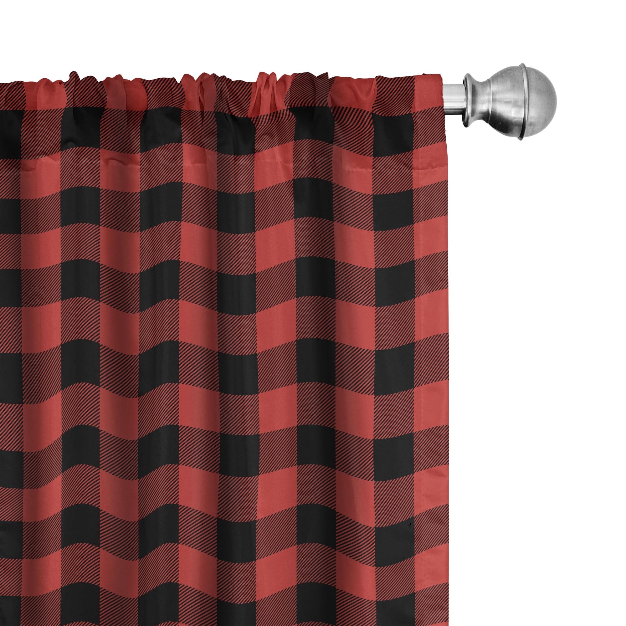 Retro Lumberjack Plaid Black and Red Microfiber Curtain Set