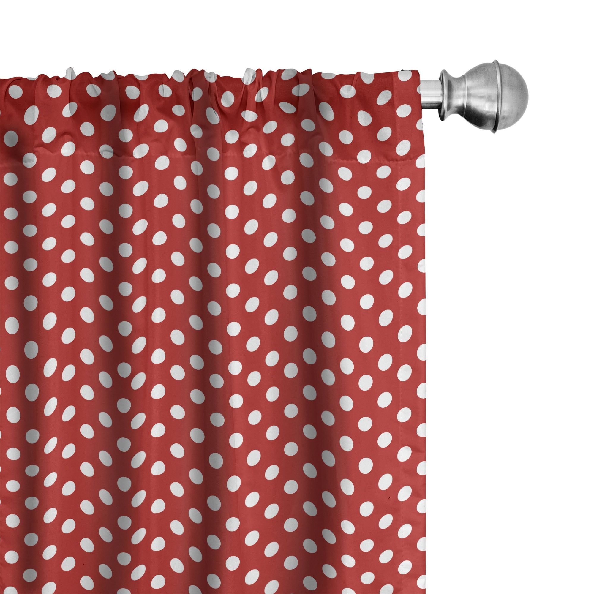 Vermilion Red Polka Dot Microfiber Curtain Panels, 28" x 63"