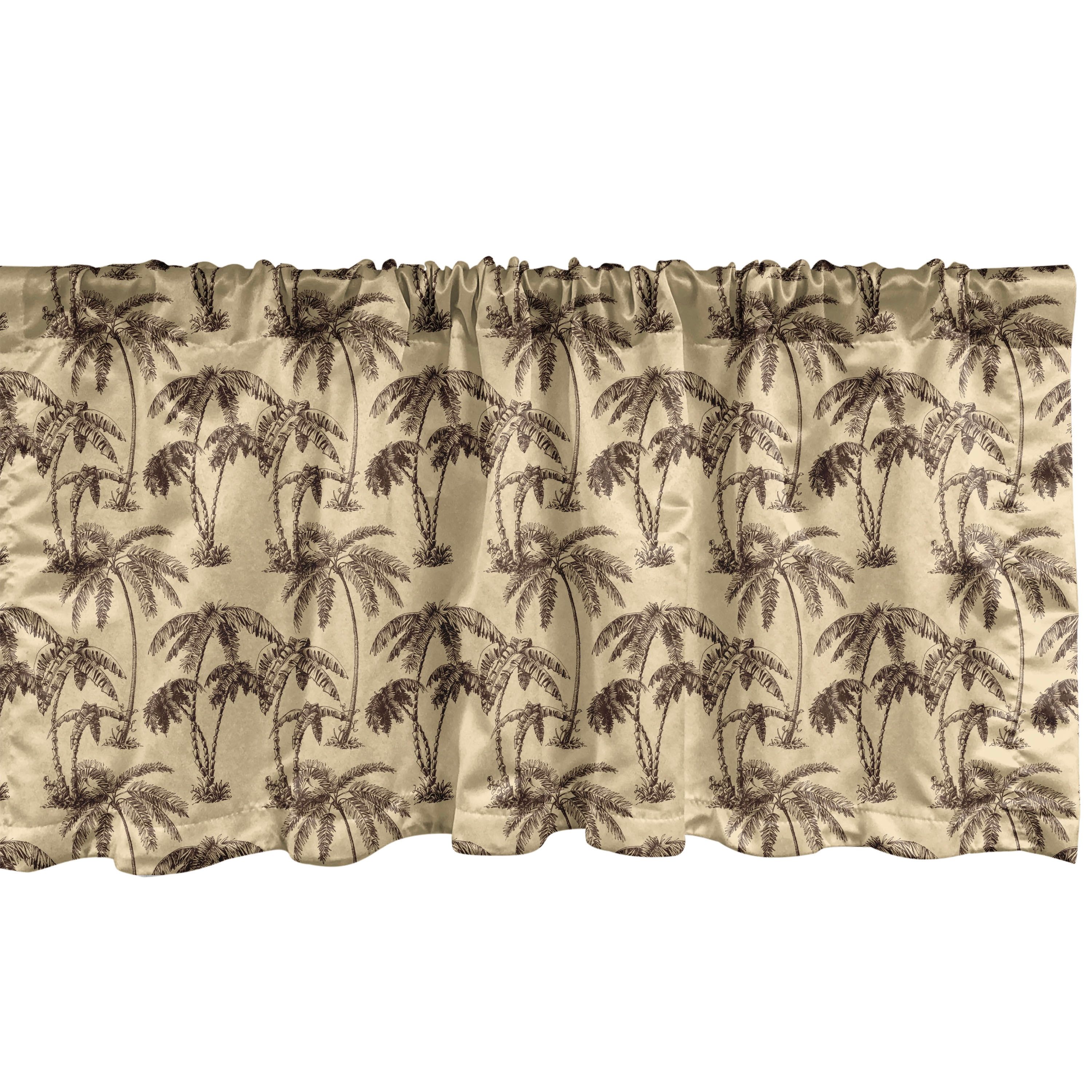 Tropical Palm Trees Sand Brown Satin Rod Pocket Valance