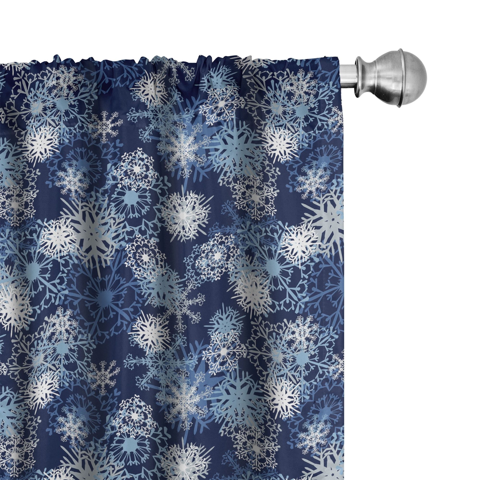 Pale Blue and Dark Blue Snowflake Pattern Room-Darkening Curtain Panels