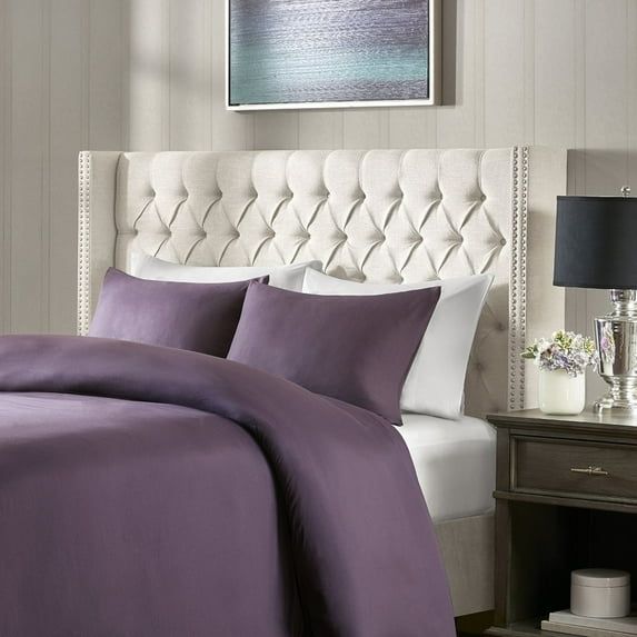 Cream Tufted Upholstered Queen Headboard with Nailhead Trim