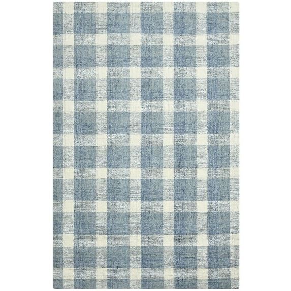 Handcrafted Tartan Blue Wool Rectangular Rug 3'6" x 5'6"