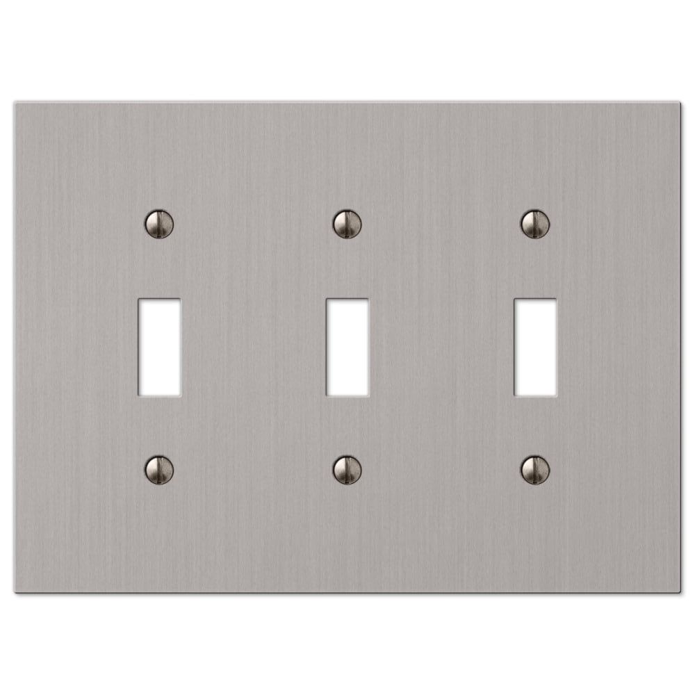 Brushed Nickel Triple Toggle Cast Metal Wallplate