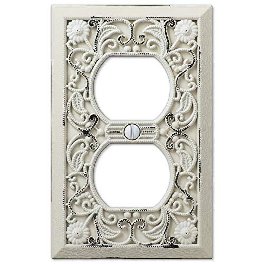 Antique White Cast Metal Filigree Duplex Wall Plate