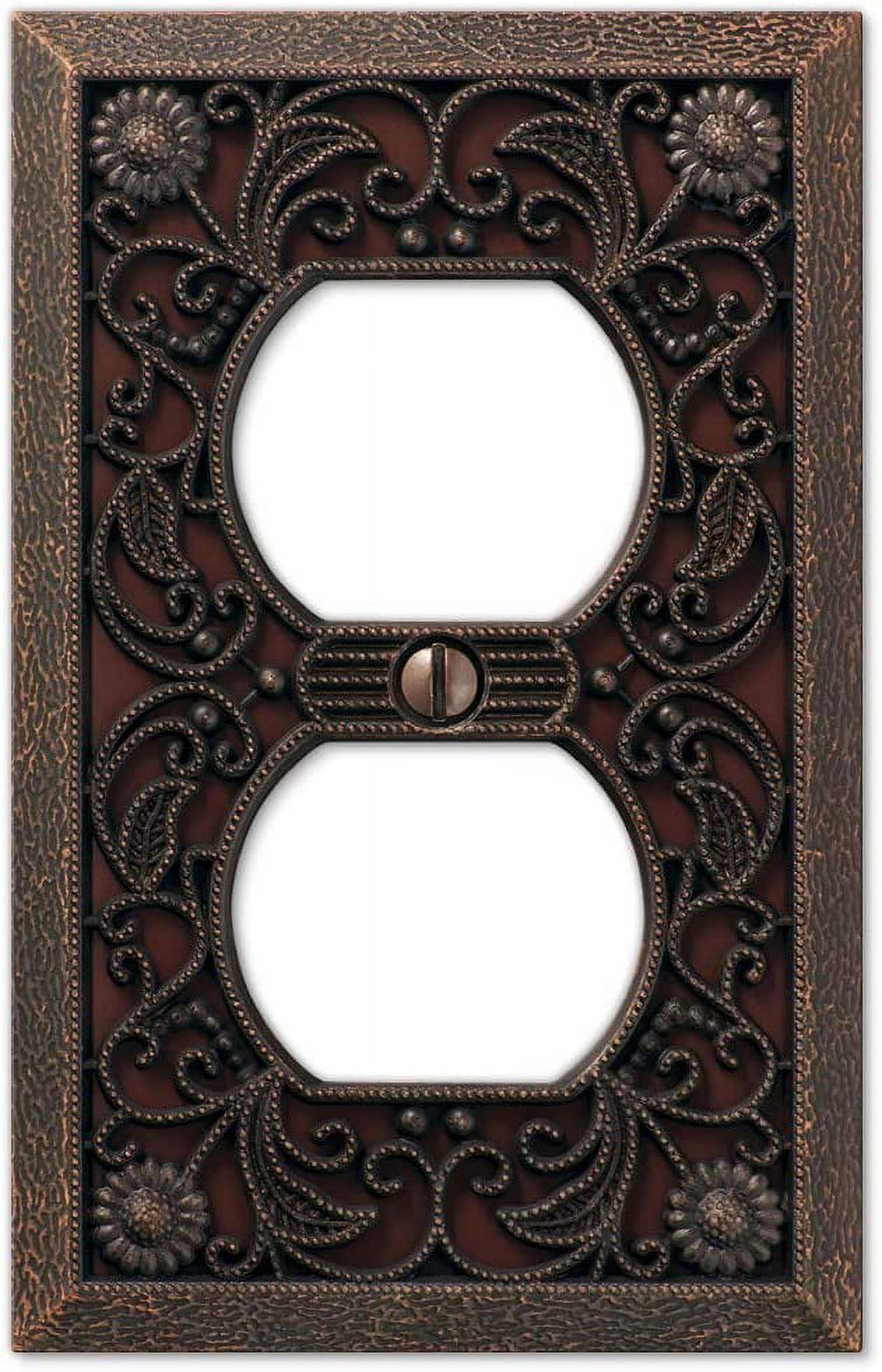 Aged Bronze Filigree Single Duplex Metal Wallplate