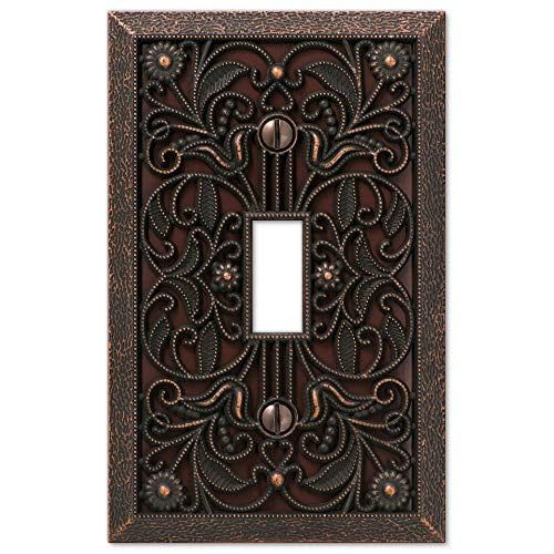 Aged Bronze Filigree Single Toggle Metal Wall Plate