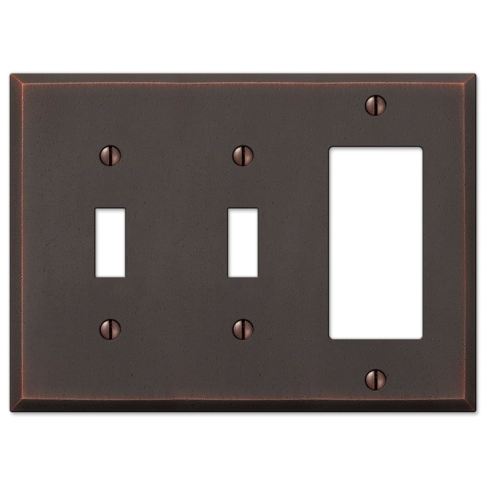 Aged Bronze 3-Gang Metal Wall Plate with 2 Toggle and 1 Rocker