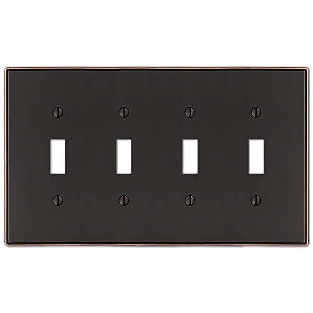 Aged Bronze 4-Gang Quad Toggle Metal Wall Plate