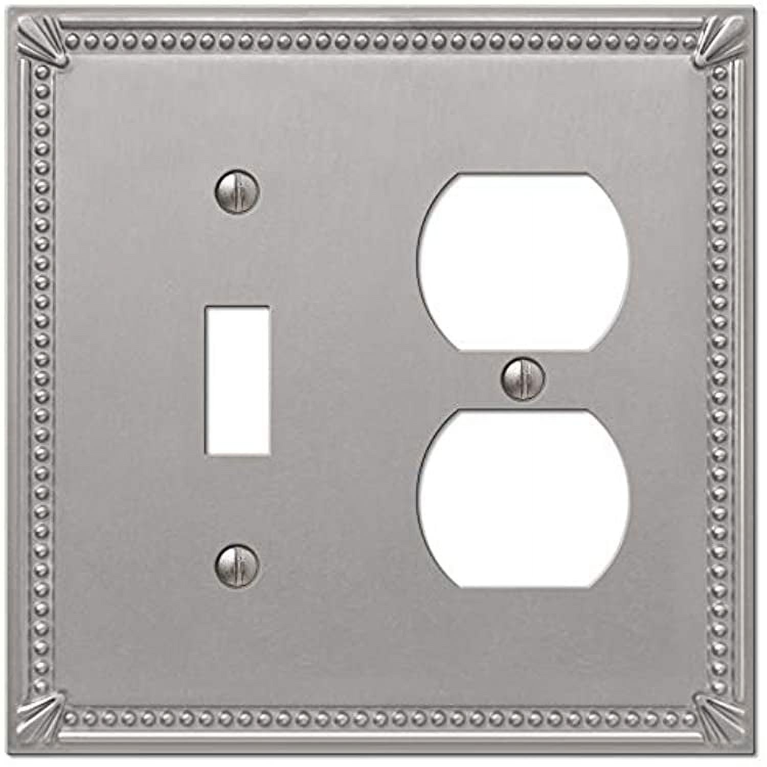 Brushed Nickel 2-Gang Metal Wallplate with Beaded Border