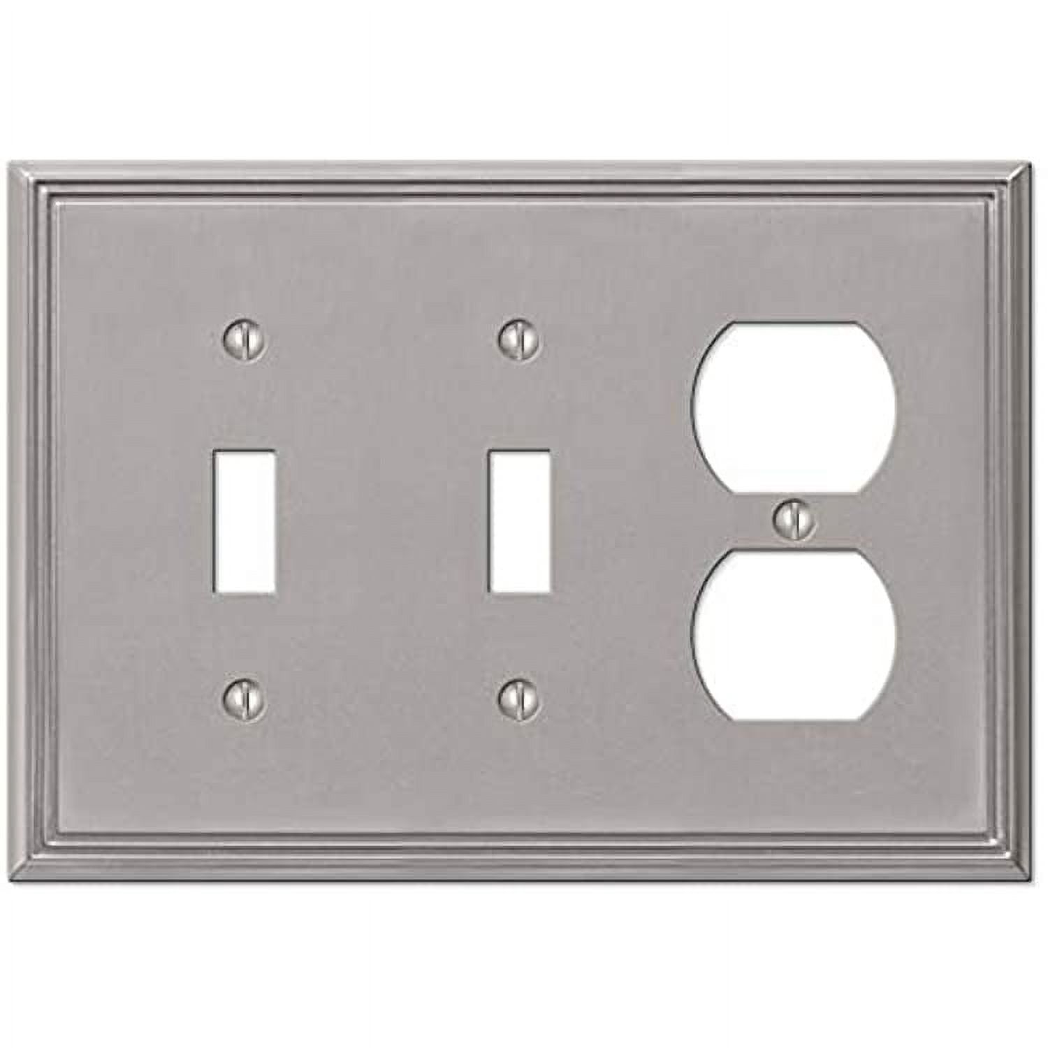 Brushed Nickel 3-Gang Metal Wall Plate with 2 Toggle and 1 Duplex