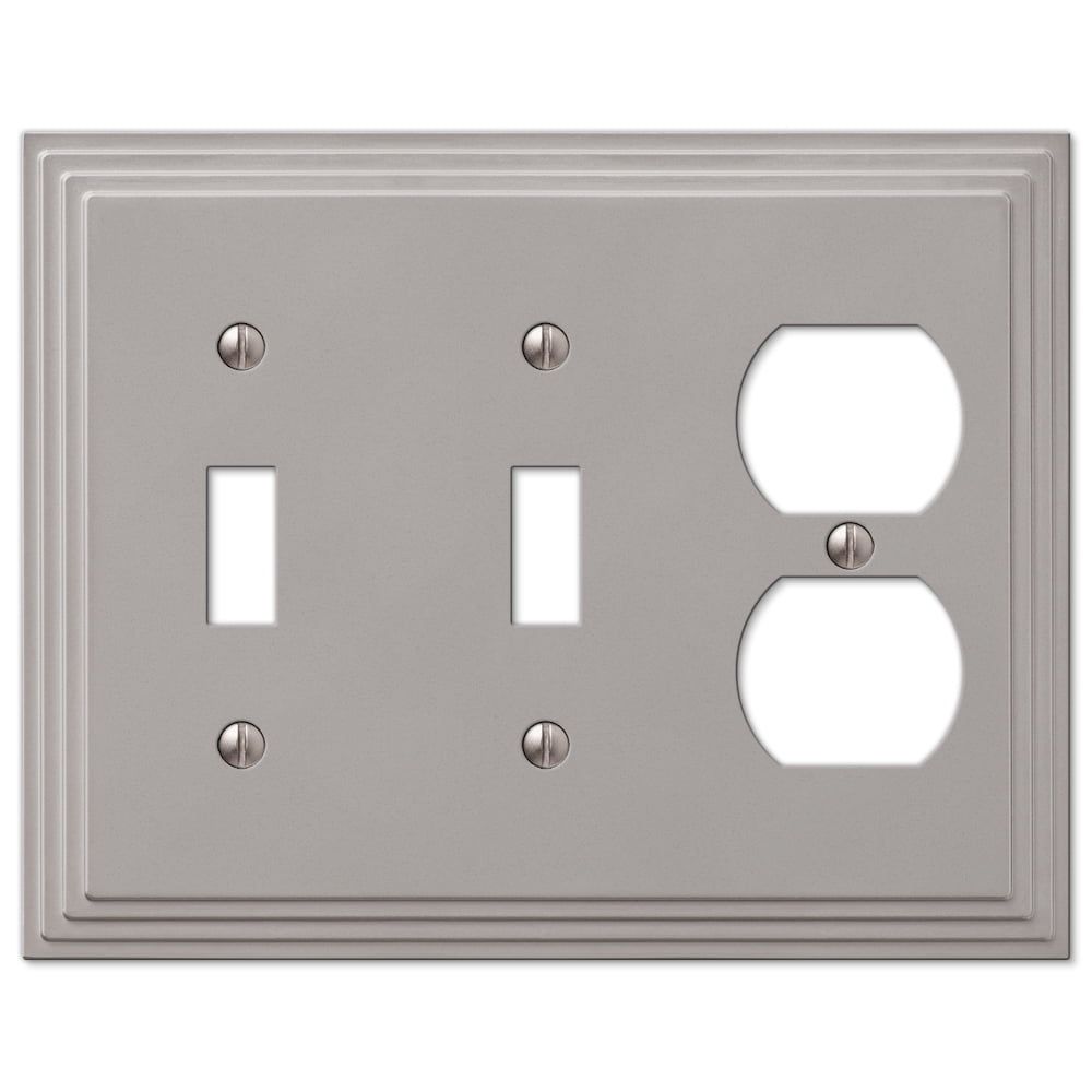 Satin Nickel 3-Gang Cast Metal Wallplate with 2 Toggle and 1 Duplex