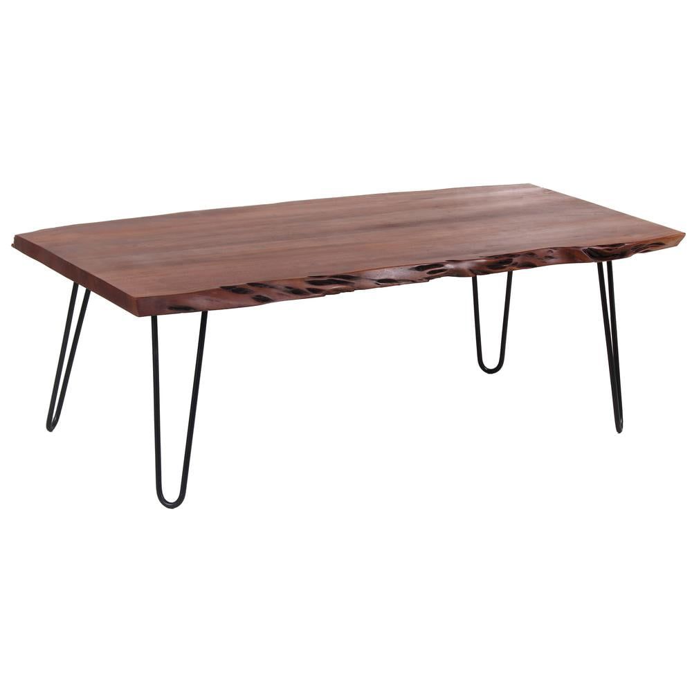 Acacia Live Edge Coffee Table with Black Metal Hairpin Legs