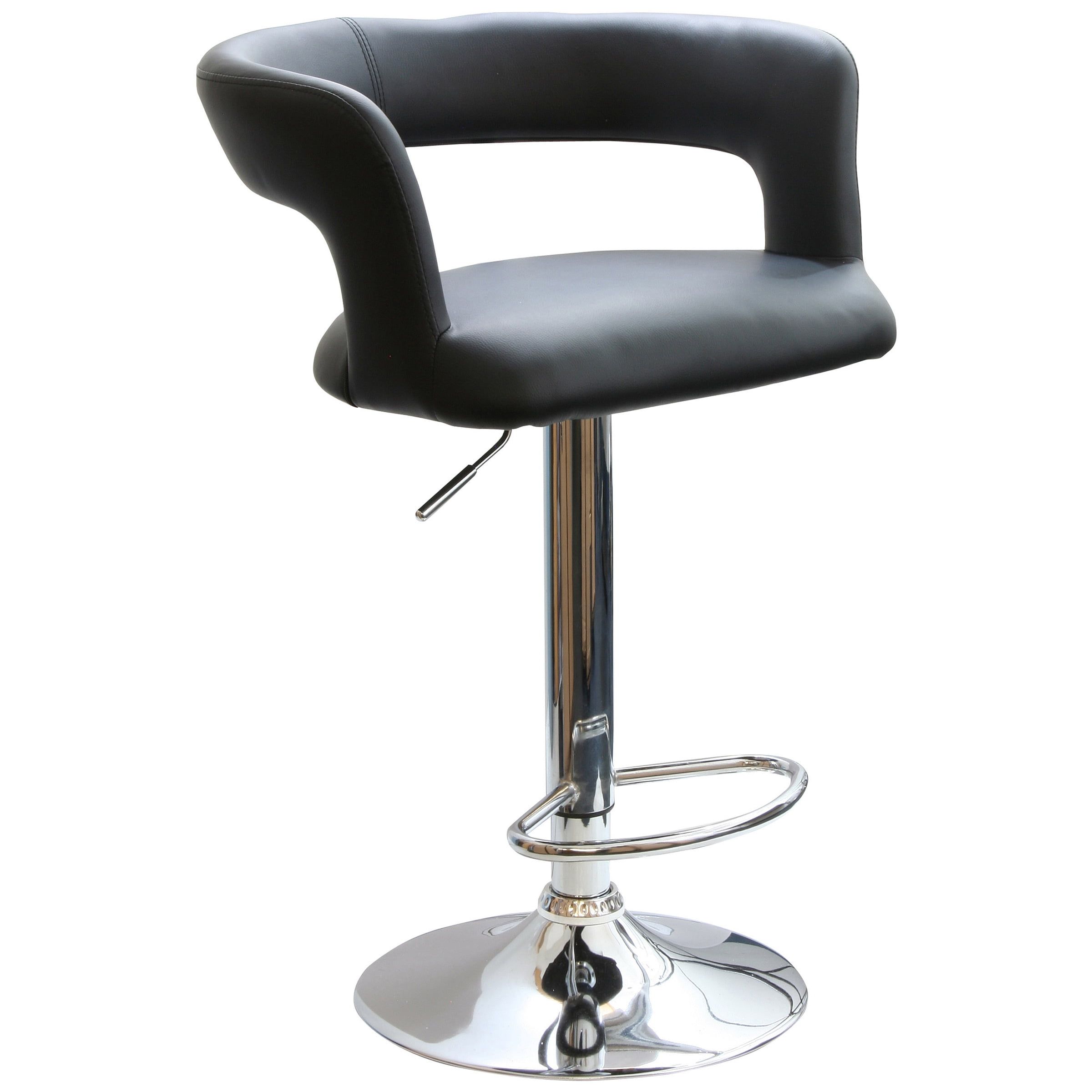 Sleek Chrome and Black Leather Adjustable Swivel Bar Stool