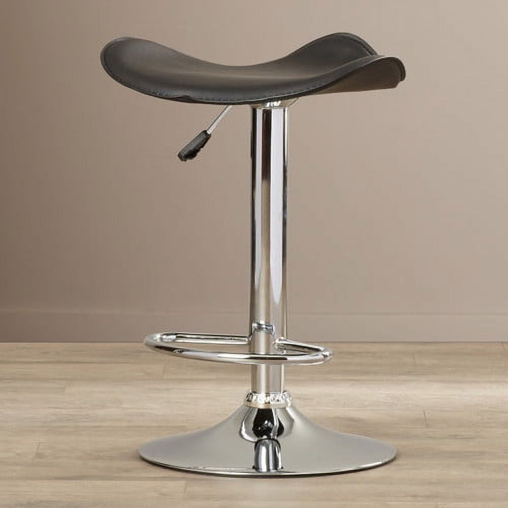 Adjustable Black Leather Saddle Style Swivel Bar Stool