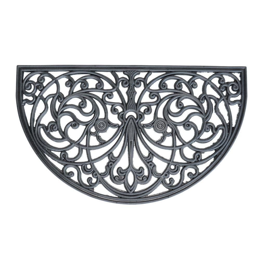 Half Circle Black Rubber Scrollwork Outdoor Entry Mat